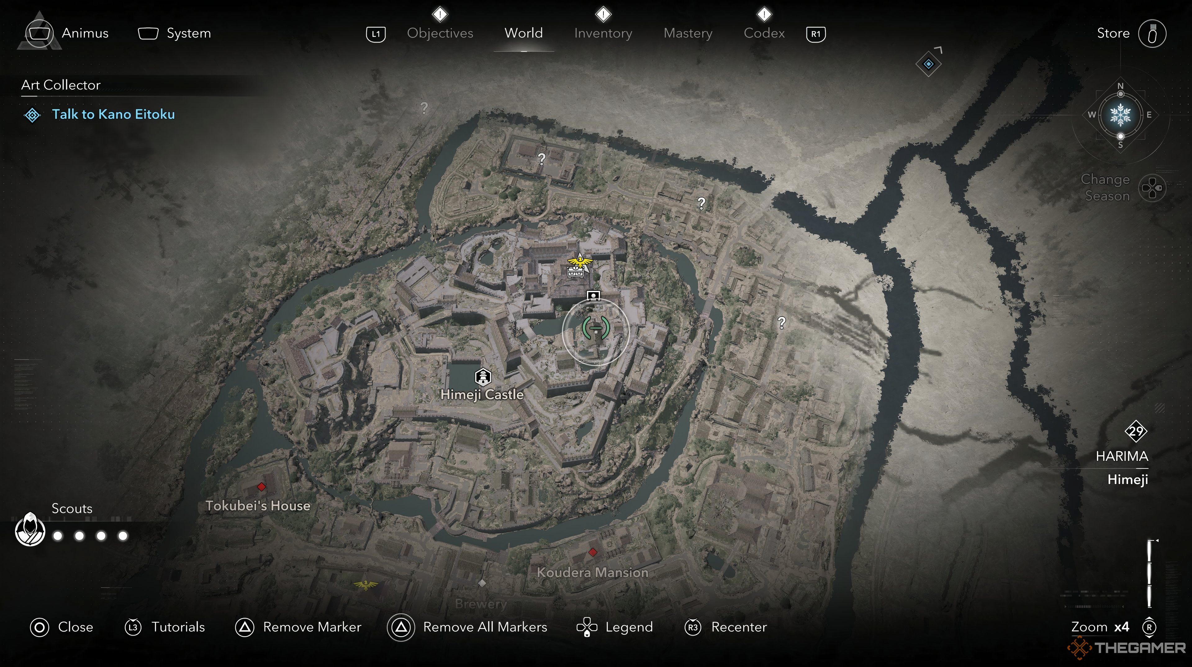 The map opened up to Himeji Castle with the area that has the painting highlighted. 