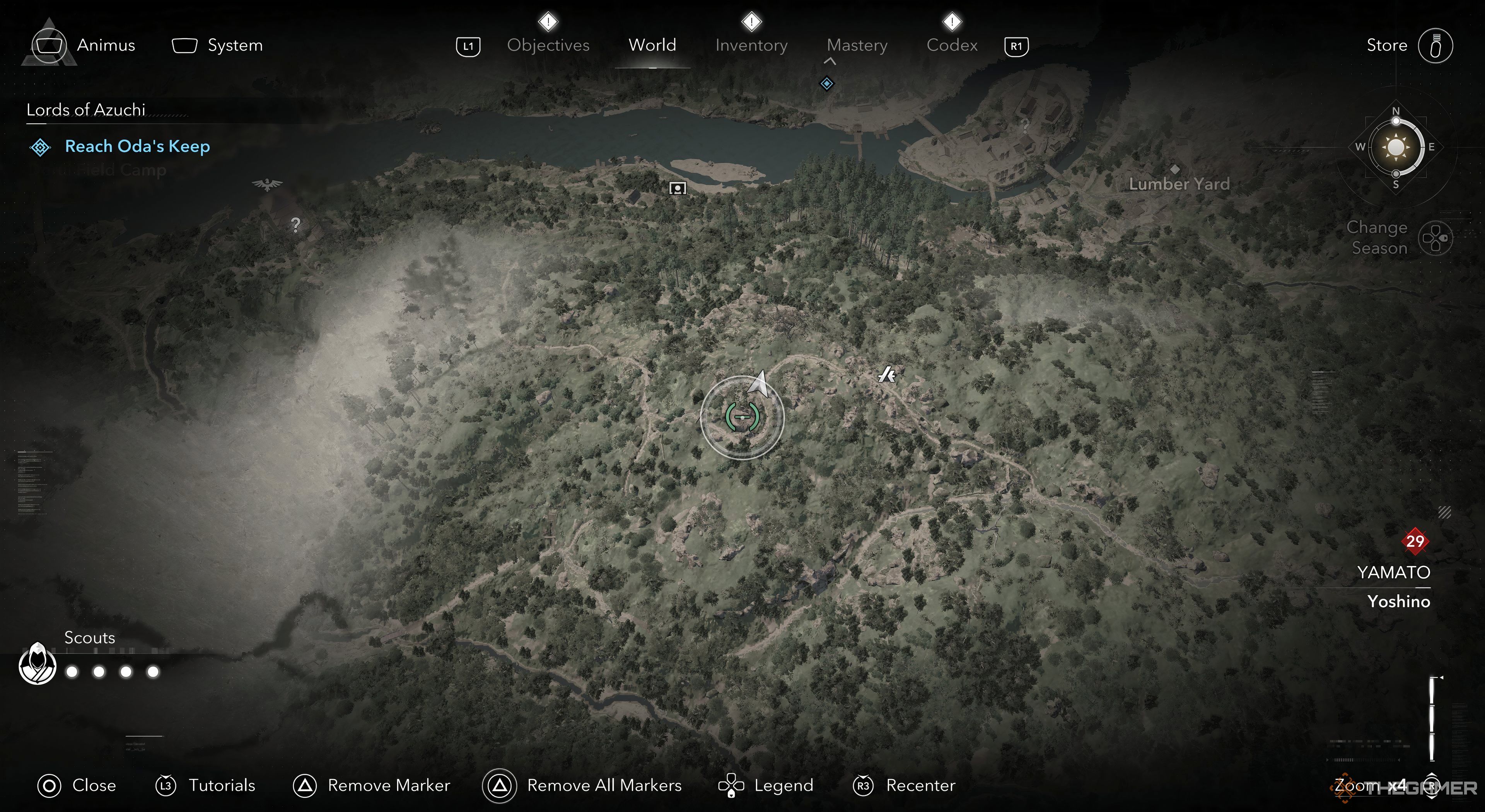 Assassin's Creed Shadows Deer location highlighted over head on the map. 