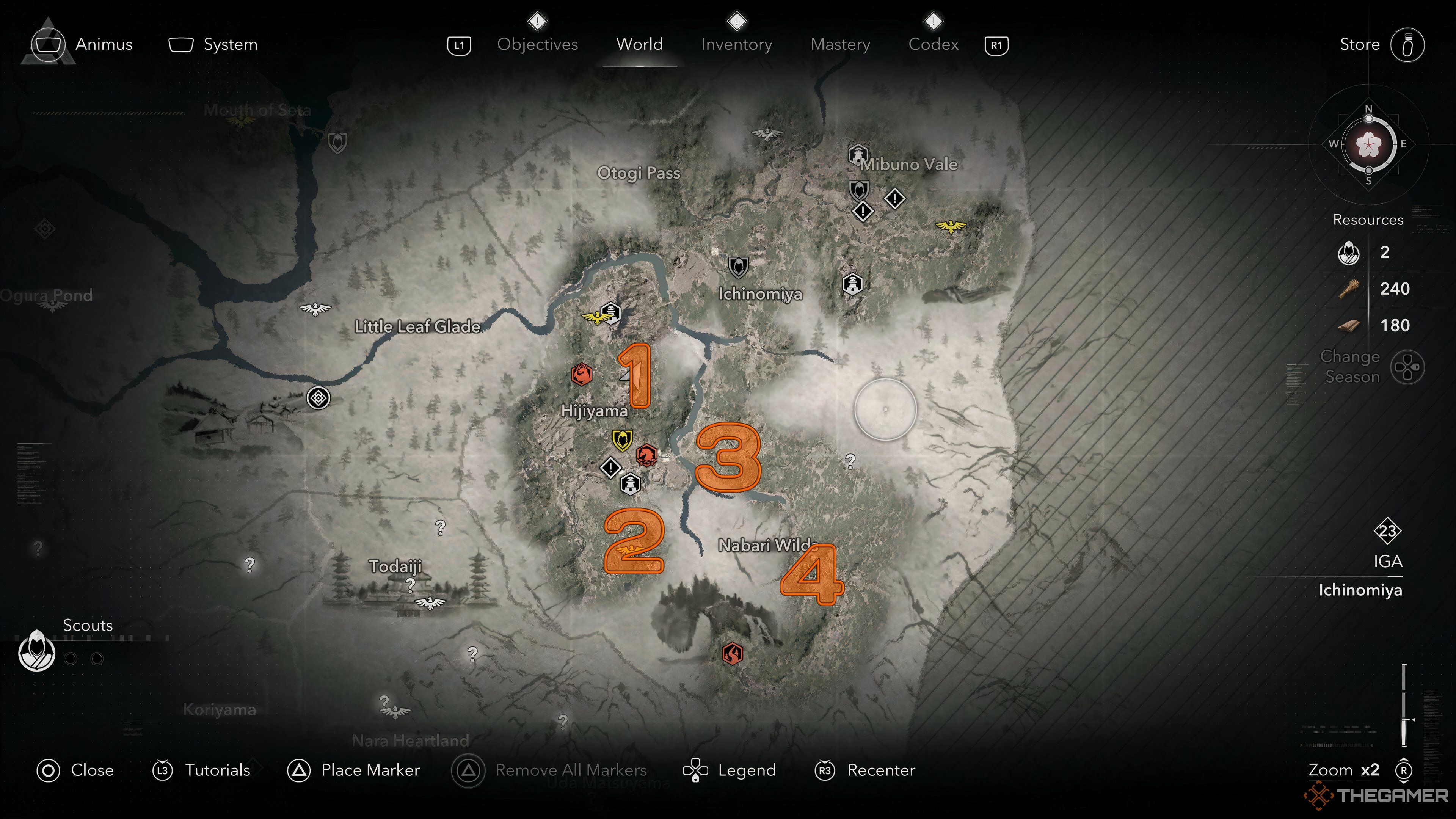 A map showing the locations of bandits in the Iga region of Assassin's Creed Shadows.