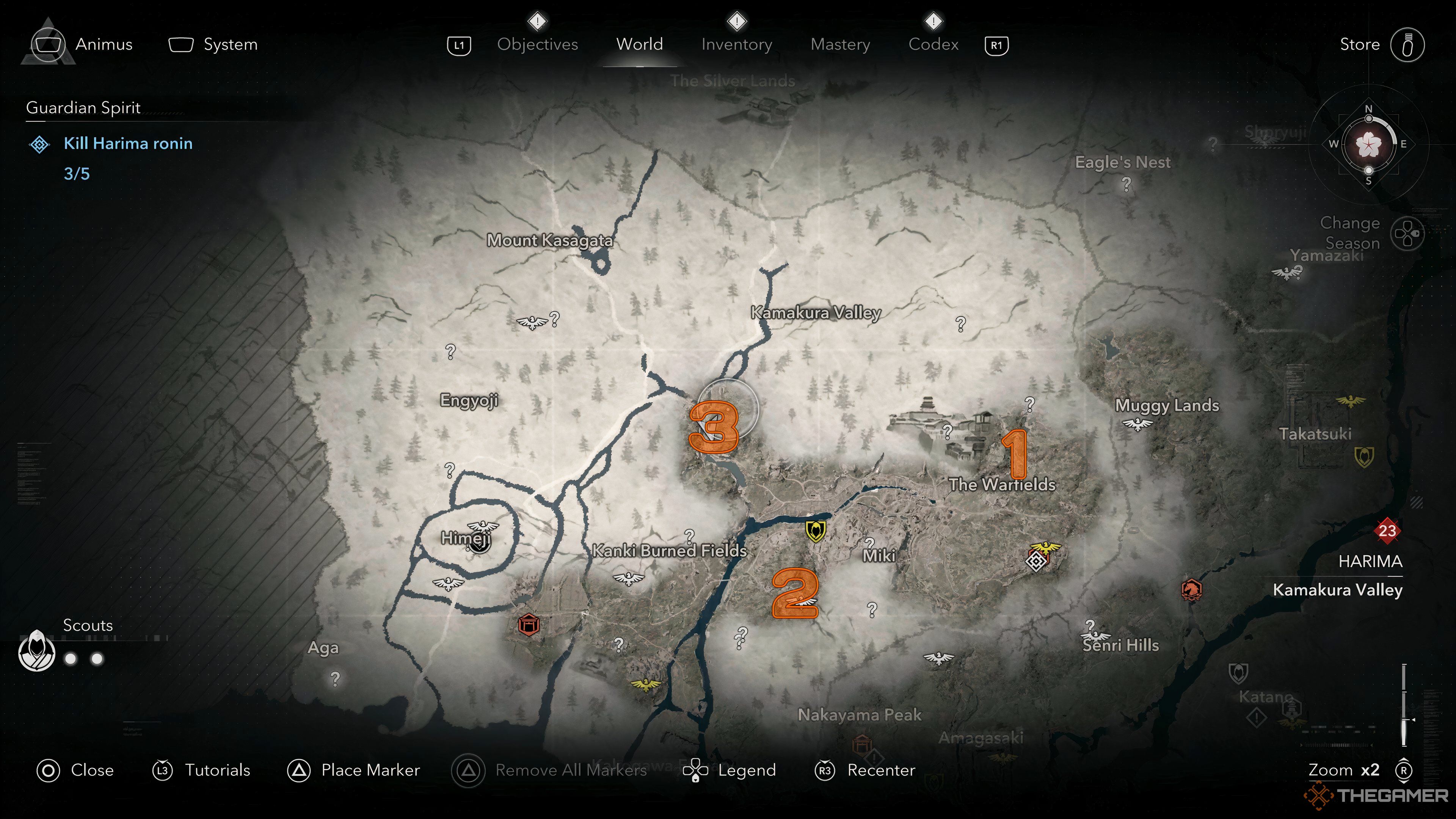 Map showing the locations of Ronin spawning locations in Assassin's Creed Shadows.
