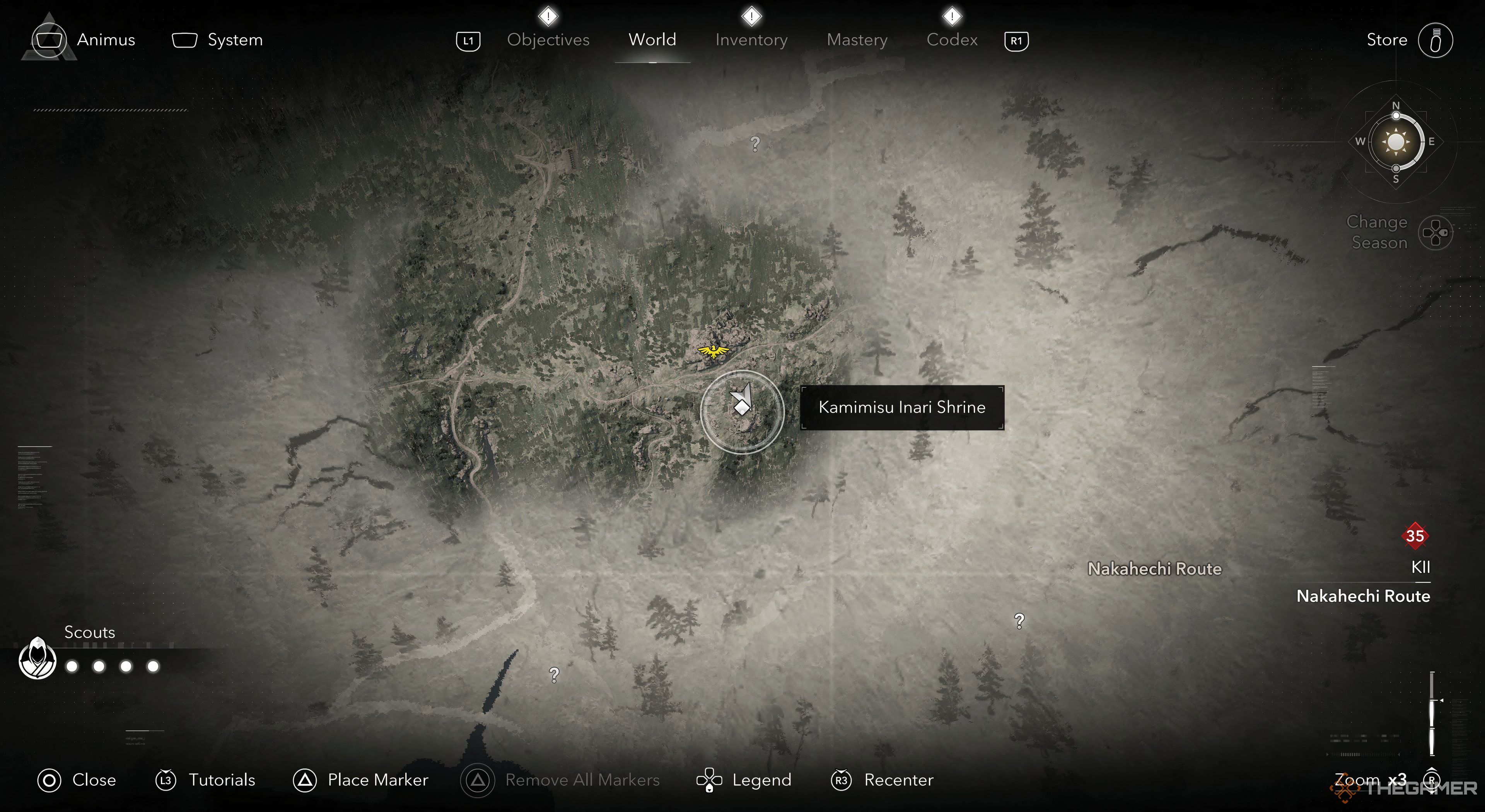 Assassin's Creed Shadows Silver Fox location highlighted on the world map. 