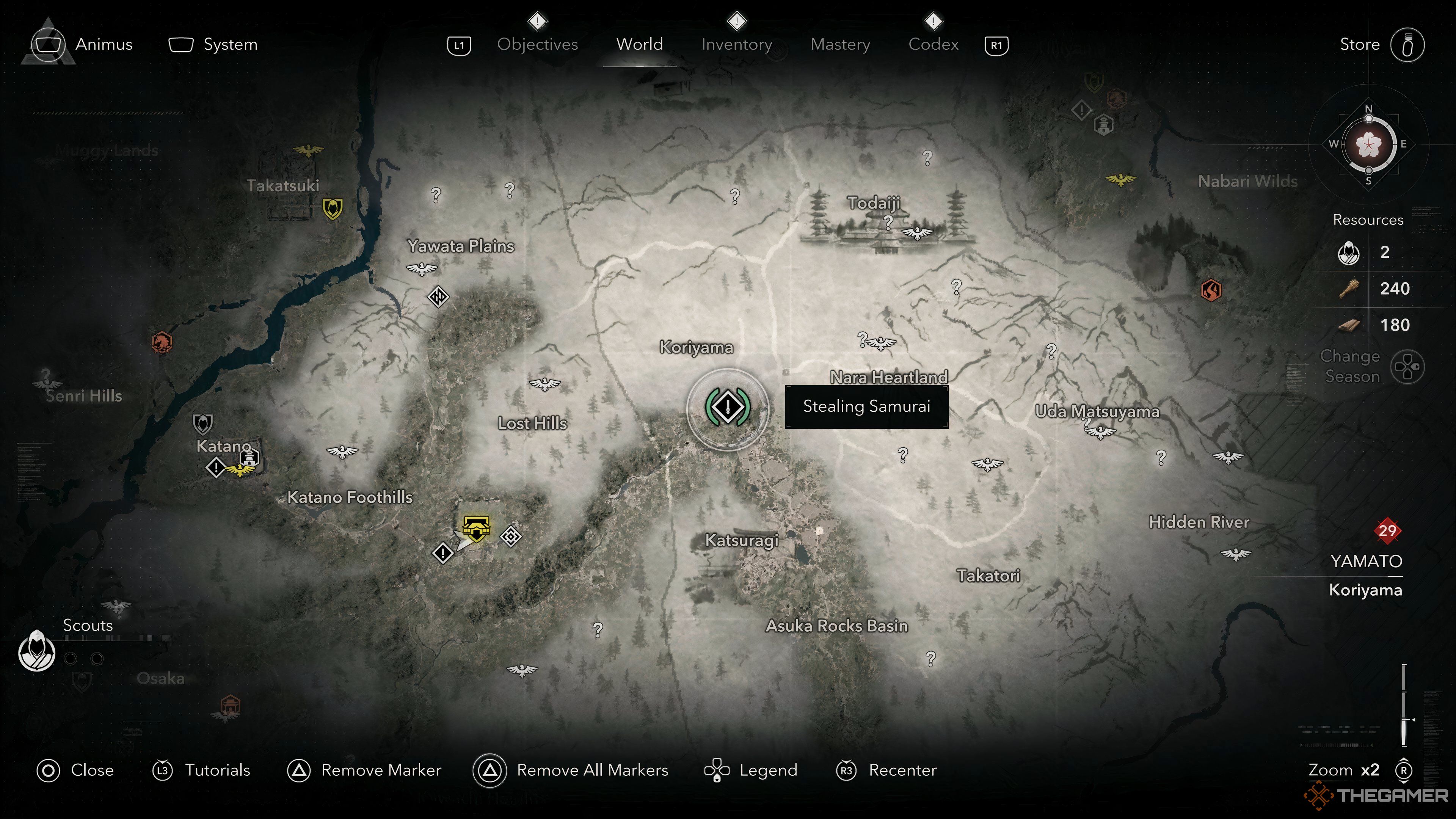 Location of the Stealing Samurau side quest shown on the map in Assassin's Creed Shadows.