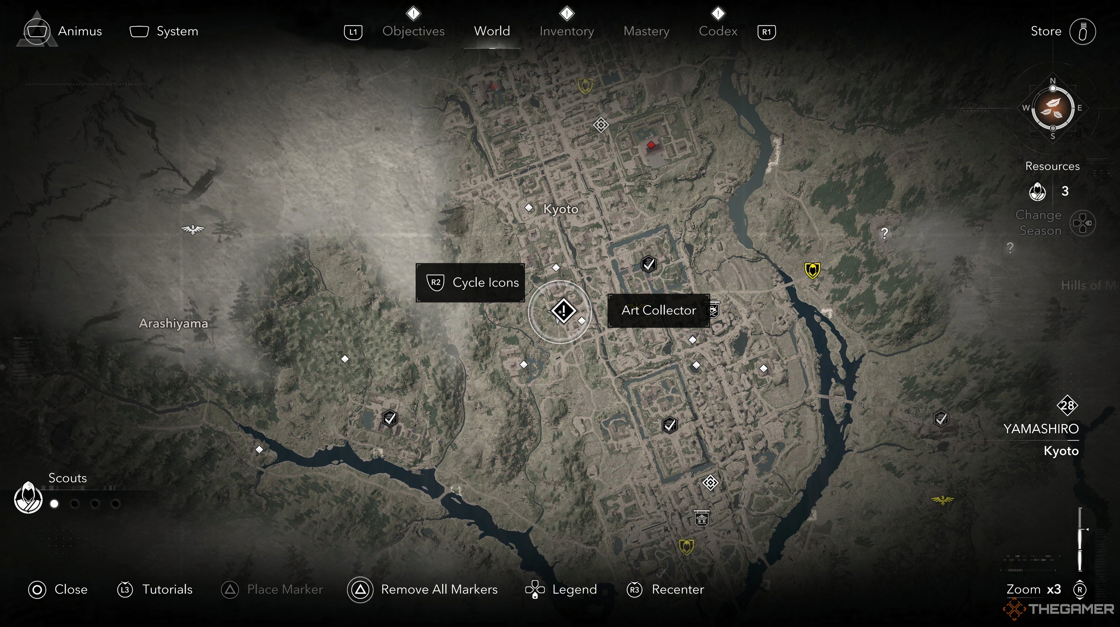 The Art Collector mission highlighted on the map of Assassin's Creed Shadows. 