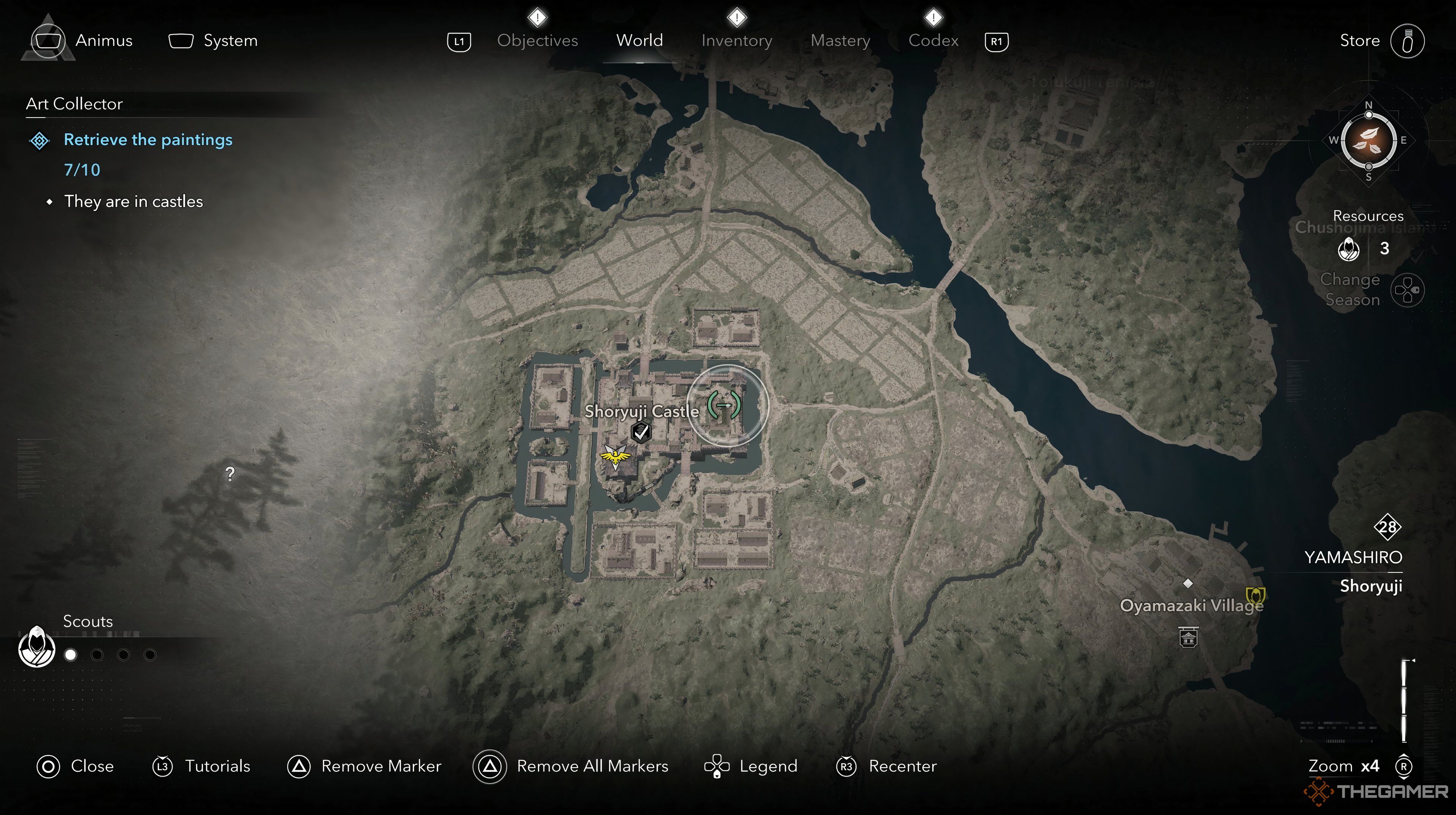 The map open with painting in Shoryuji Castle highlighted. 