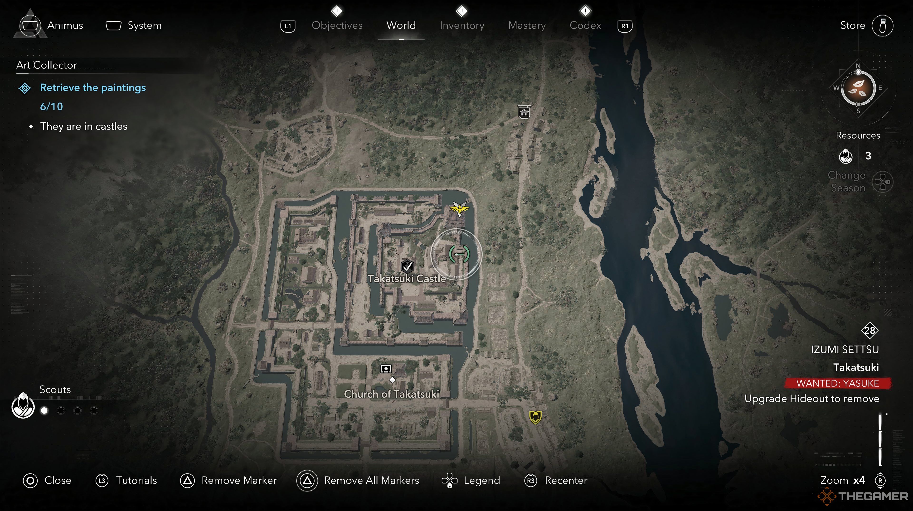 The map of Assassin's Creed Shadows open to Takatsuki Castle with the painting selected. 