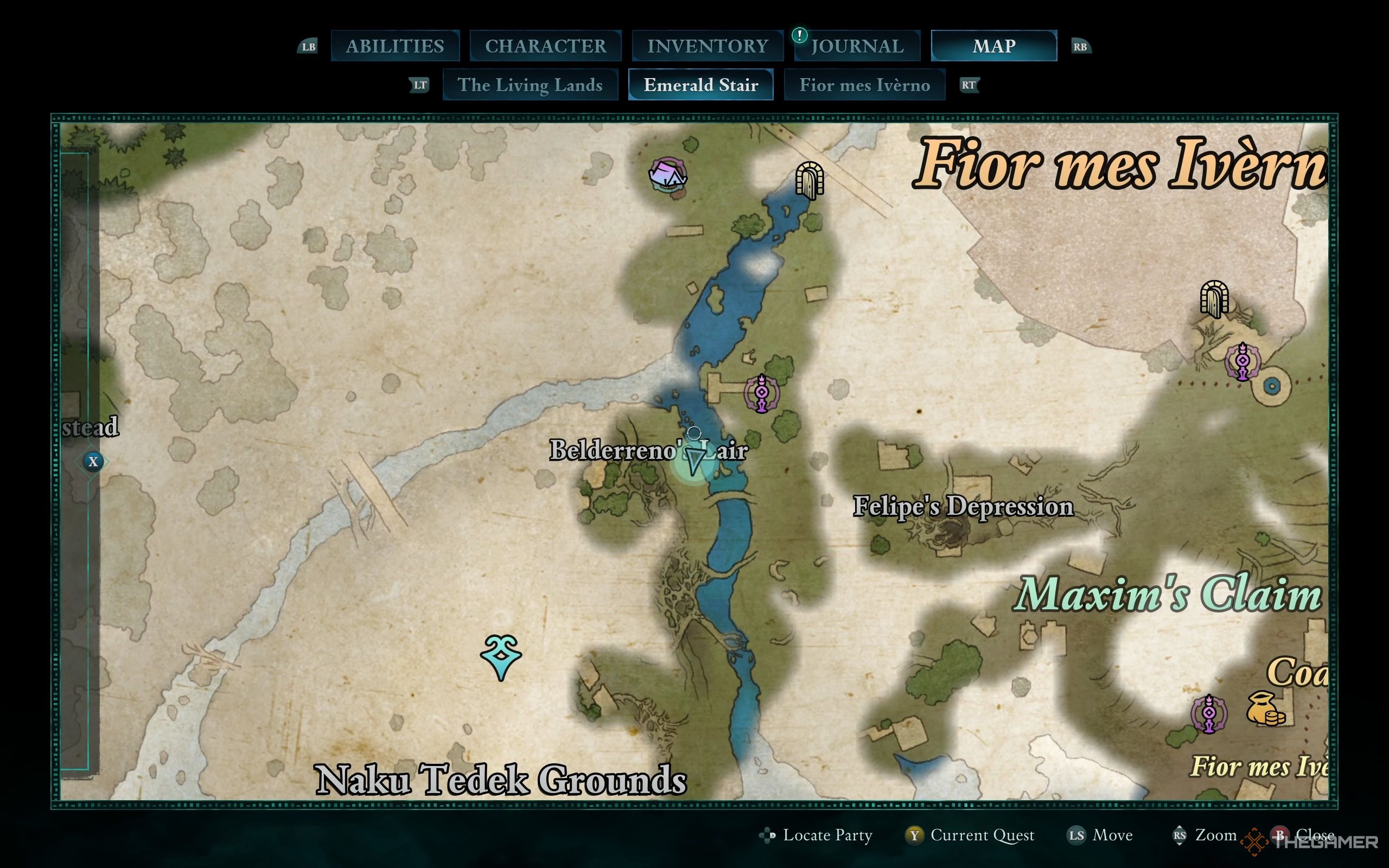Belderreno’s Lair Entrance marked with a blue pointer.