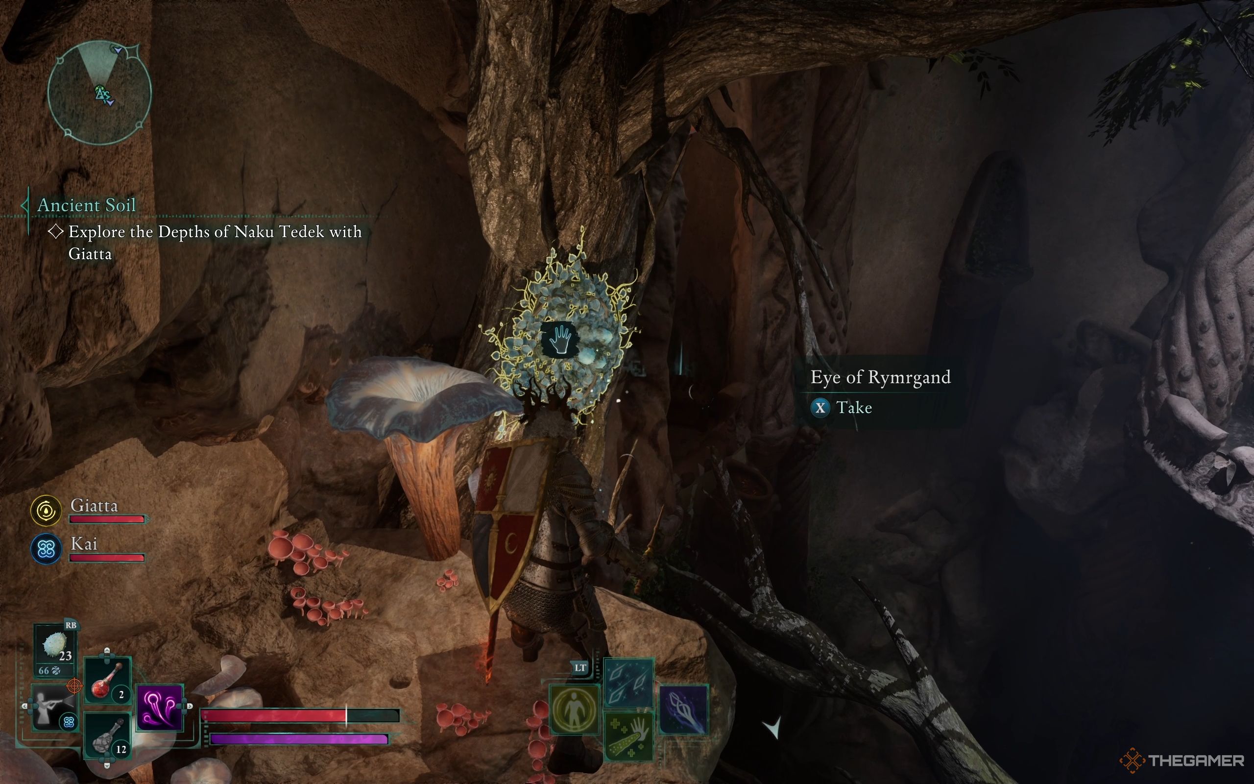 The Envoy stands near a bush of Eye of Rymrgand.