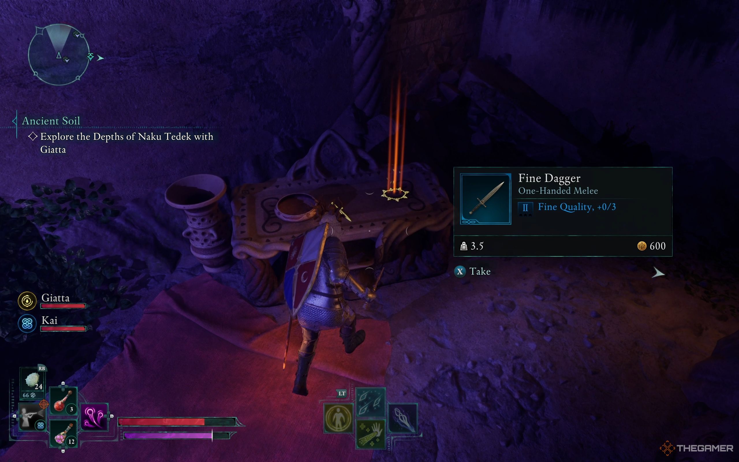 A Fine Dagger and the Effigy Necklace are glowing on a table.