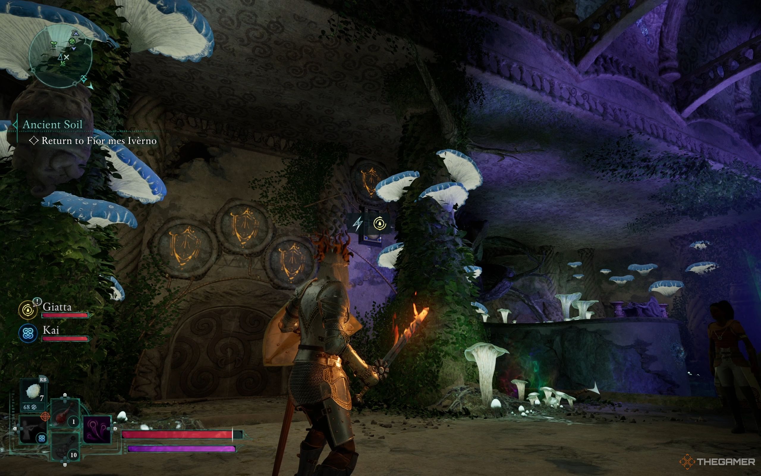 To the right of the door with three glowing shields is a generator.