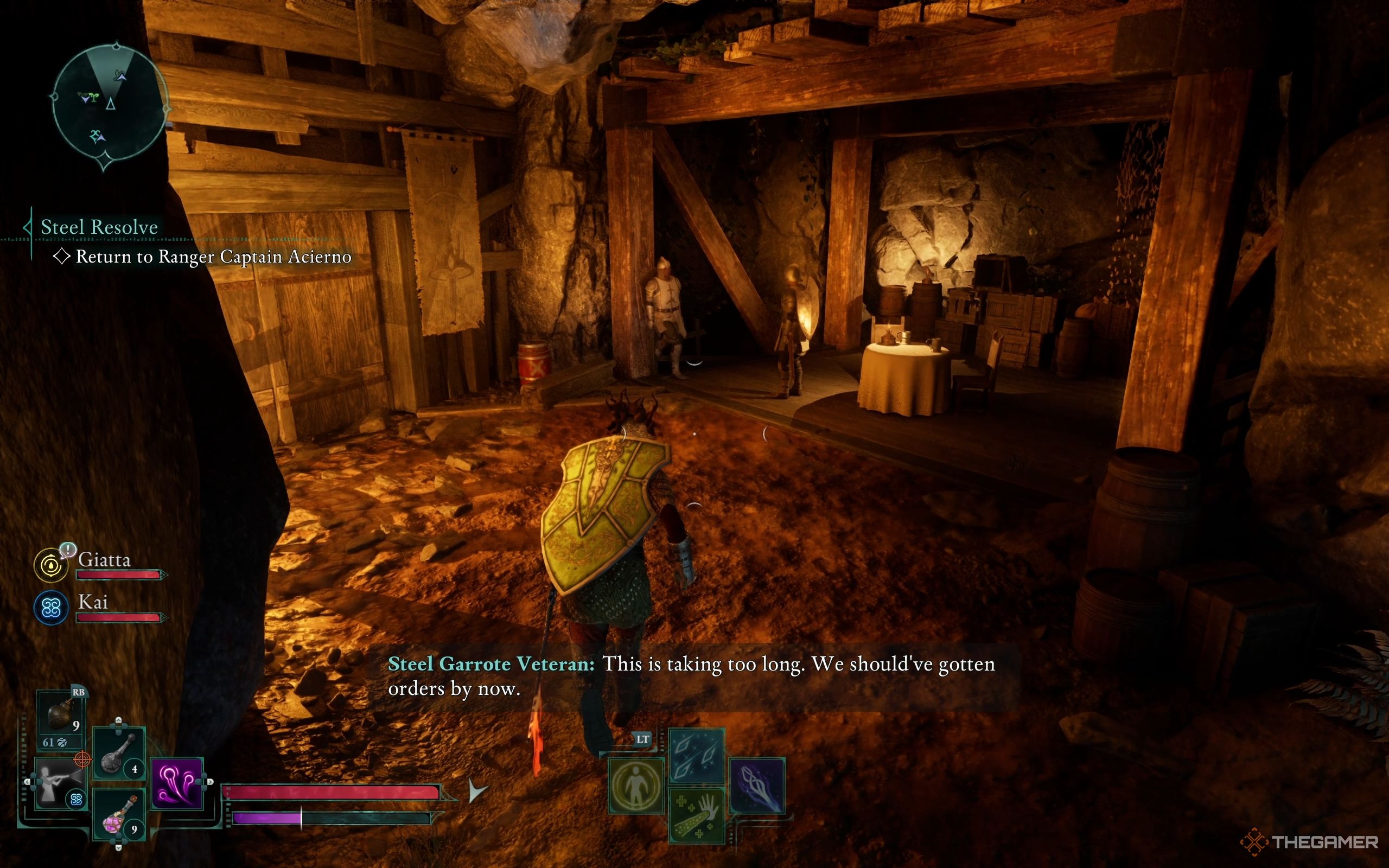 Two Steel Garrote are talking in their camp behind a waterfall.