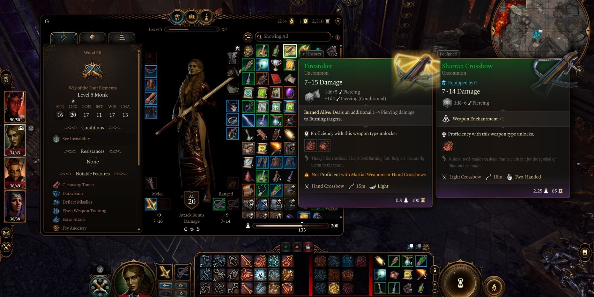 Baldur's Gate 3 Comparing Firestoker Crossbow With Sharran Crossbow.