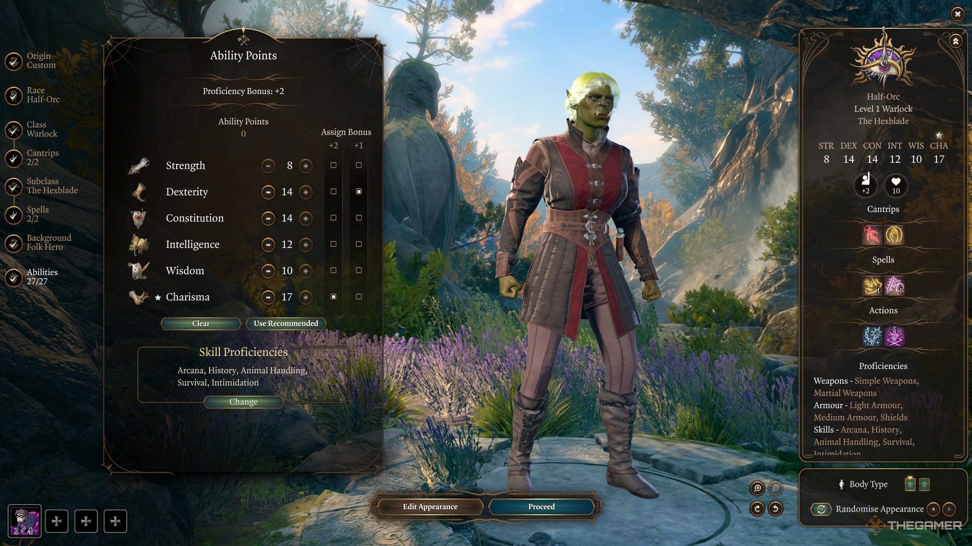 Baldur's Gate 3 image showing character creation for a Warlock.