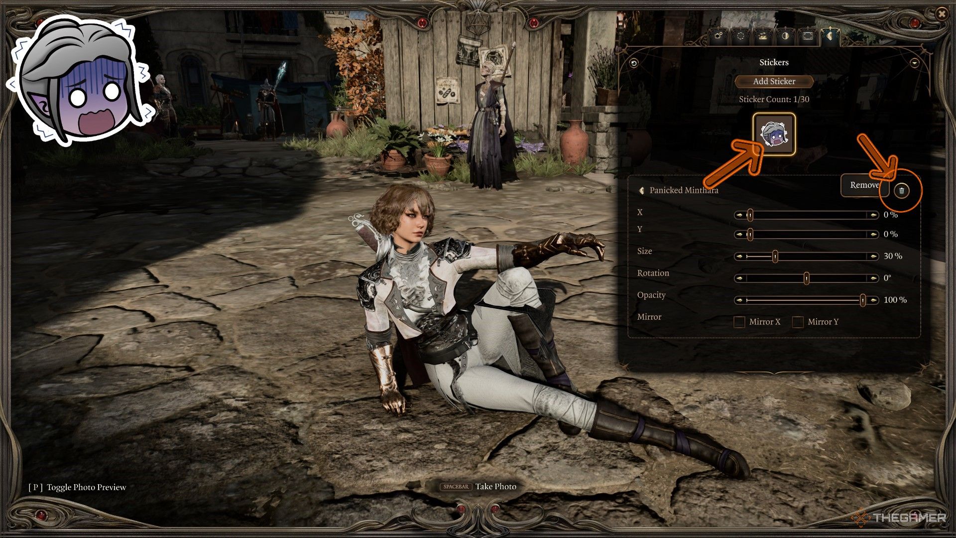 Player adds and then removes a Minthara sticker in photo mode in Baldur's Gate 3.