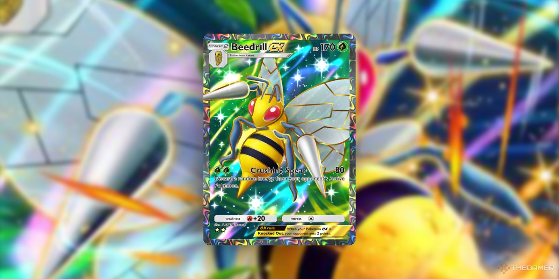 The full card art version of Beedrill ex in Pokemon TCG Pocket.
