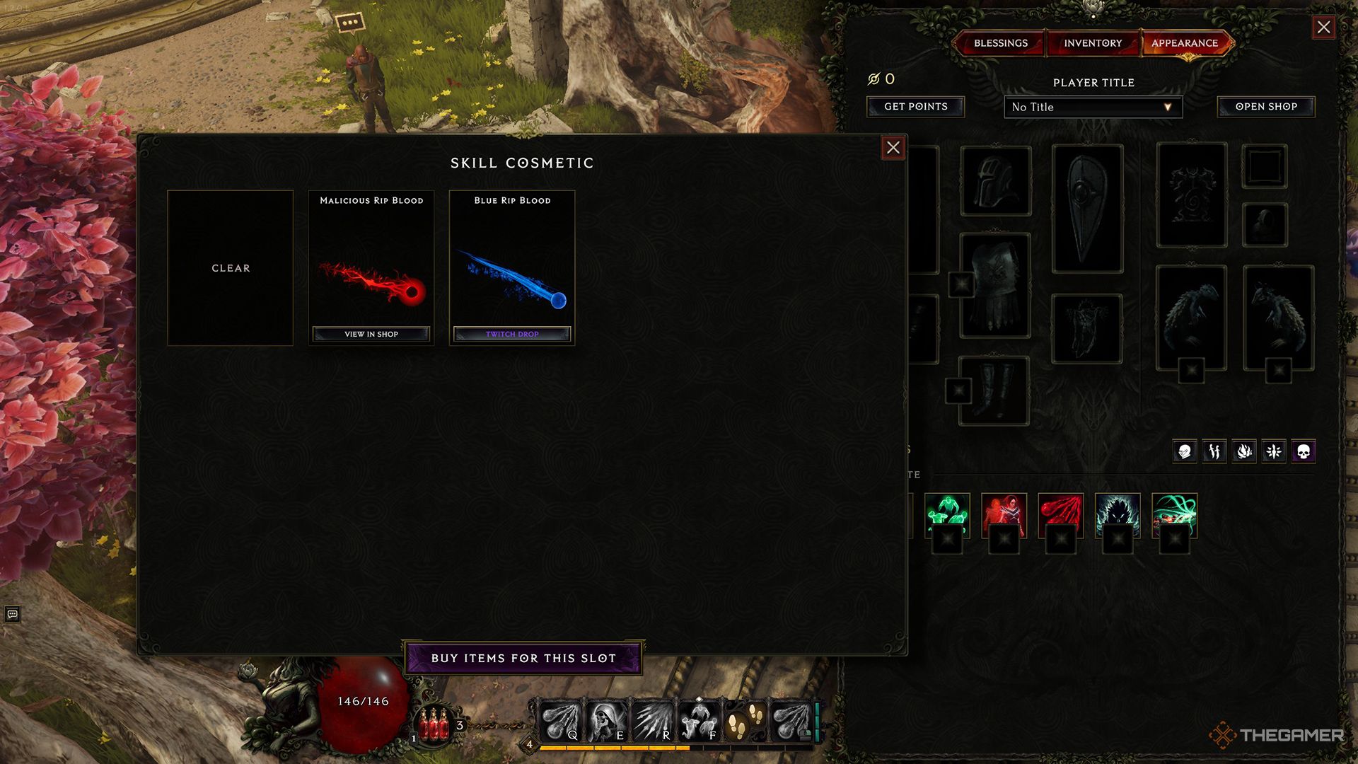 The Blue Rip Blood Skill Cosmetic in the Skill Cosmetics menu in Last Epoch.