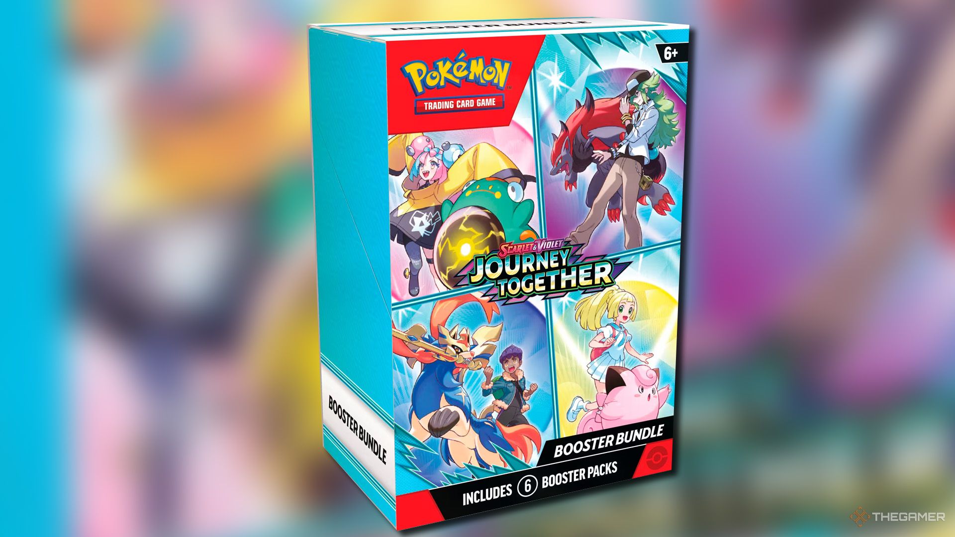 Коробка с набором бустеров из сета Journey Together в Pokemon TCG.