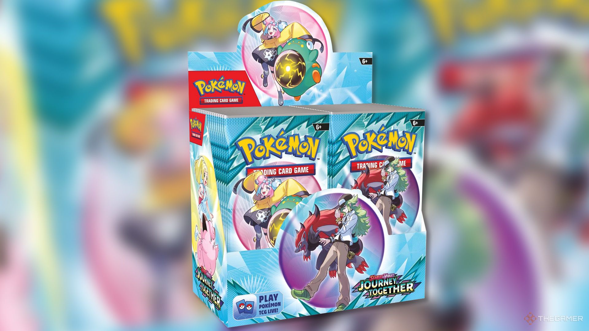 Коробка-дисплей бустеров из сета Journey Together в Pokemon TCG.