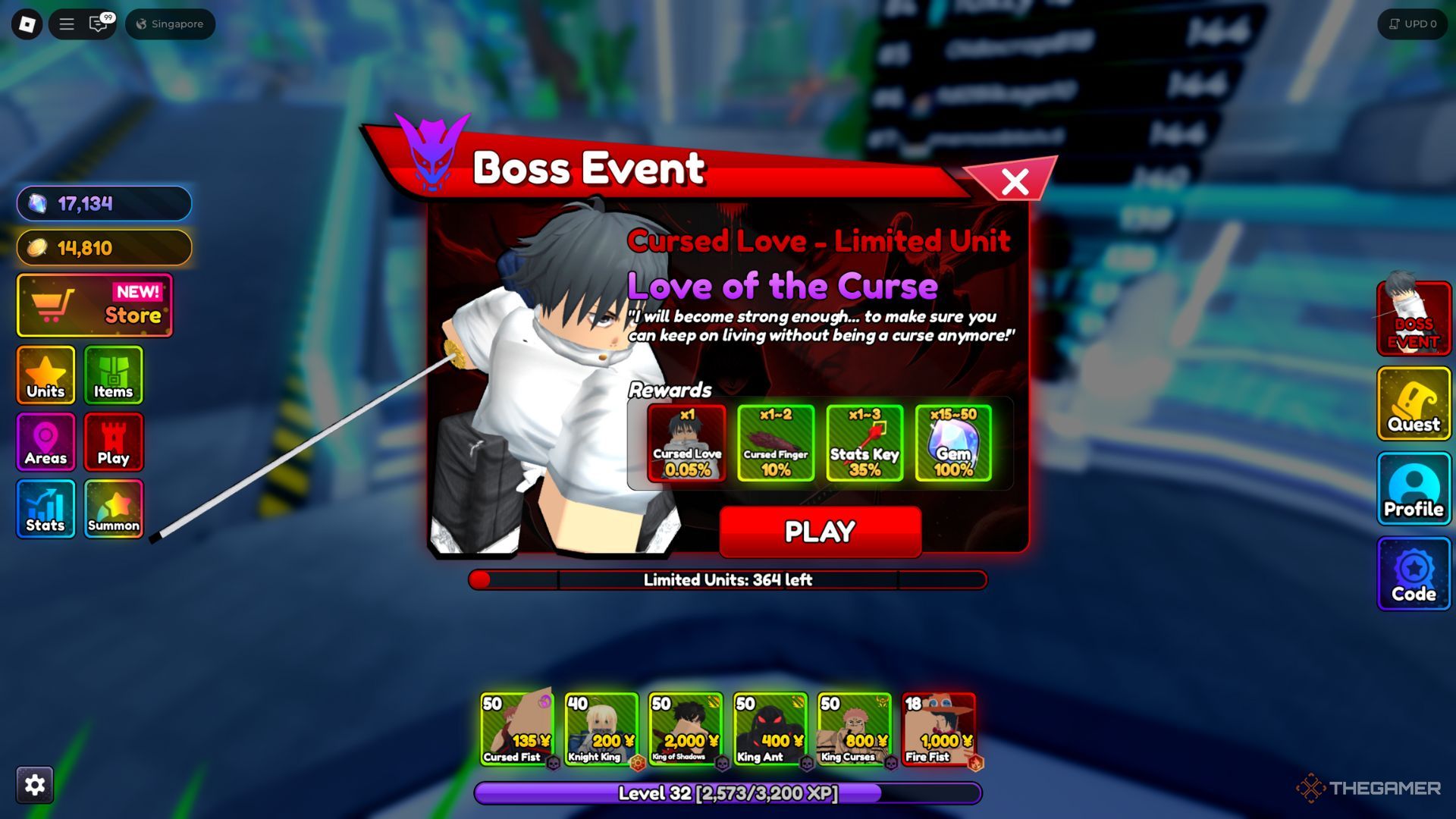 The player character shows the Boss Event tab in Anime Ranger X.