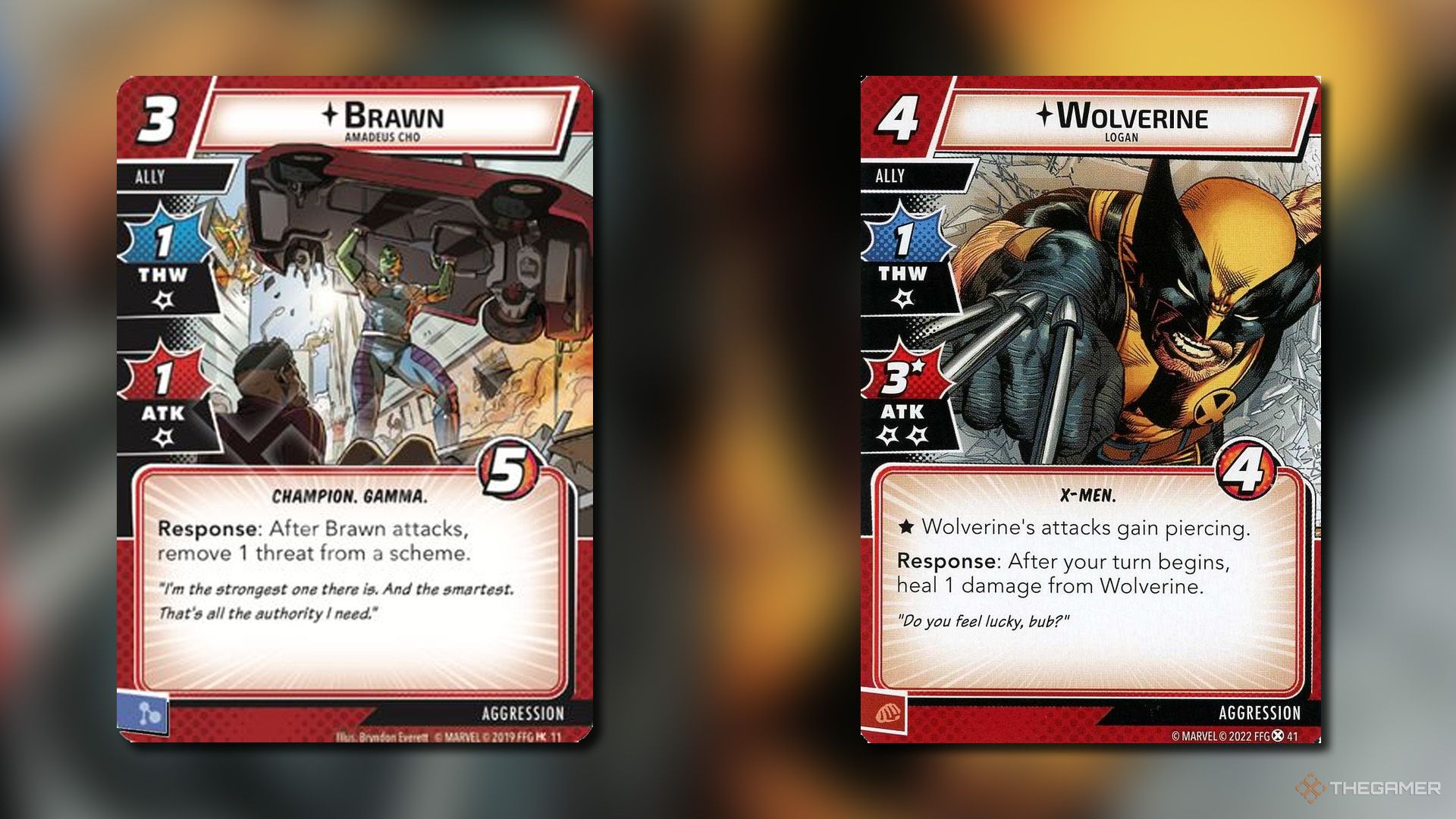 Brawn and Wolverine cards from Marvel Champions.