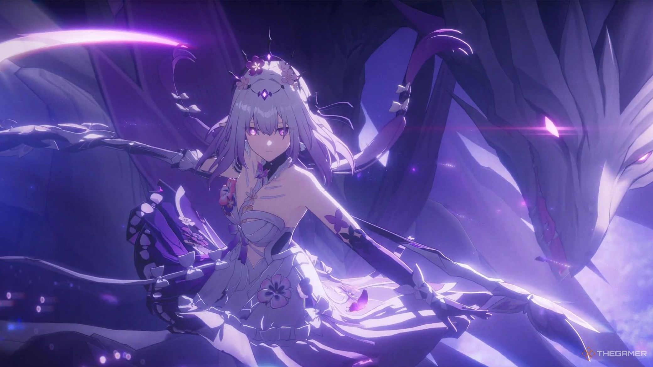 Castorice and her dragon Pollux ready to fight in Honkai Star Rail.