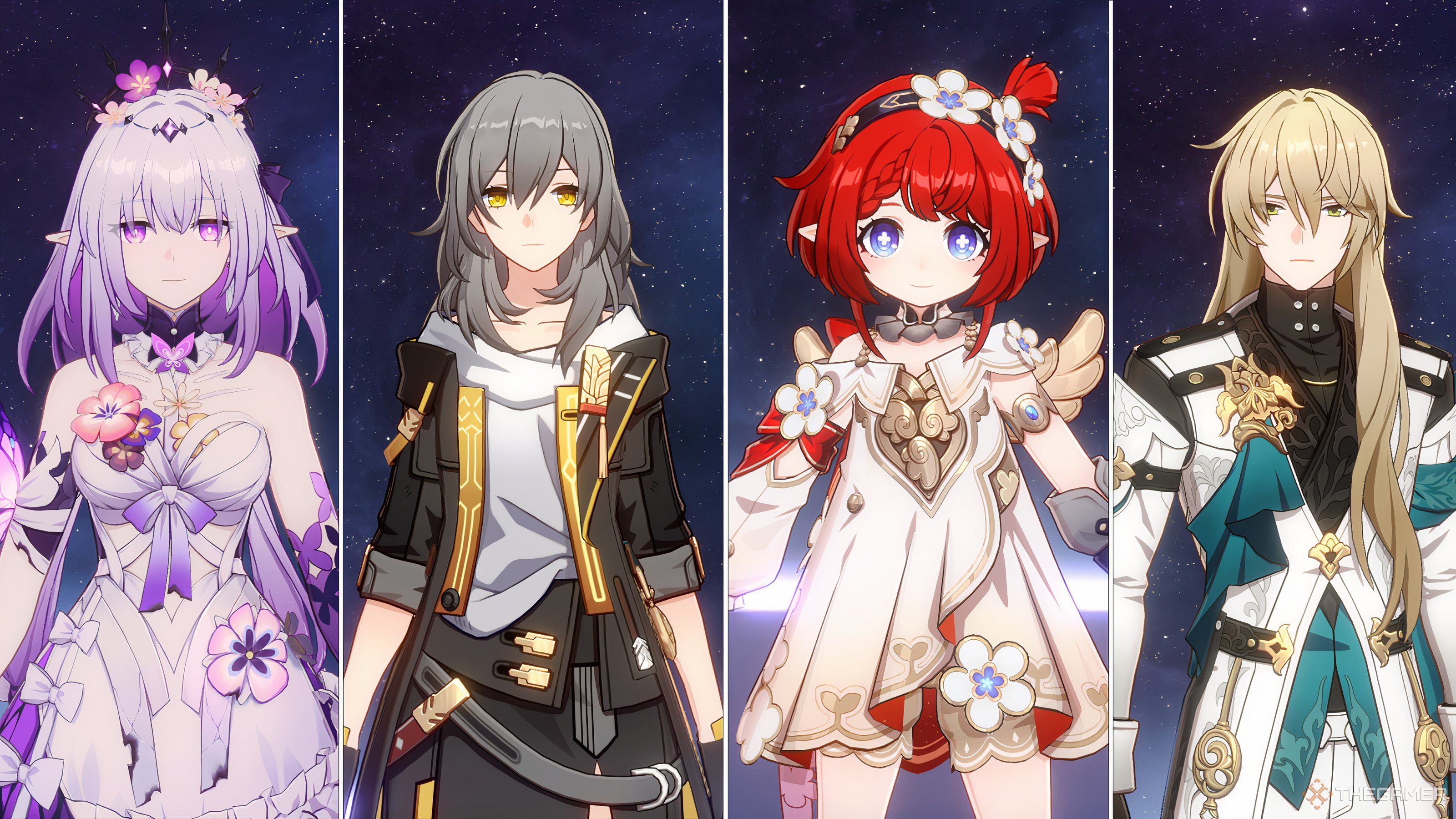 Castorice, Trailblazer, Tribbie, and Luocha in a team in Honkai Star Rail.