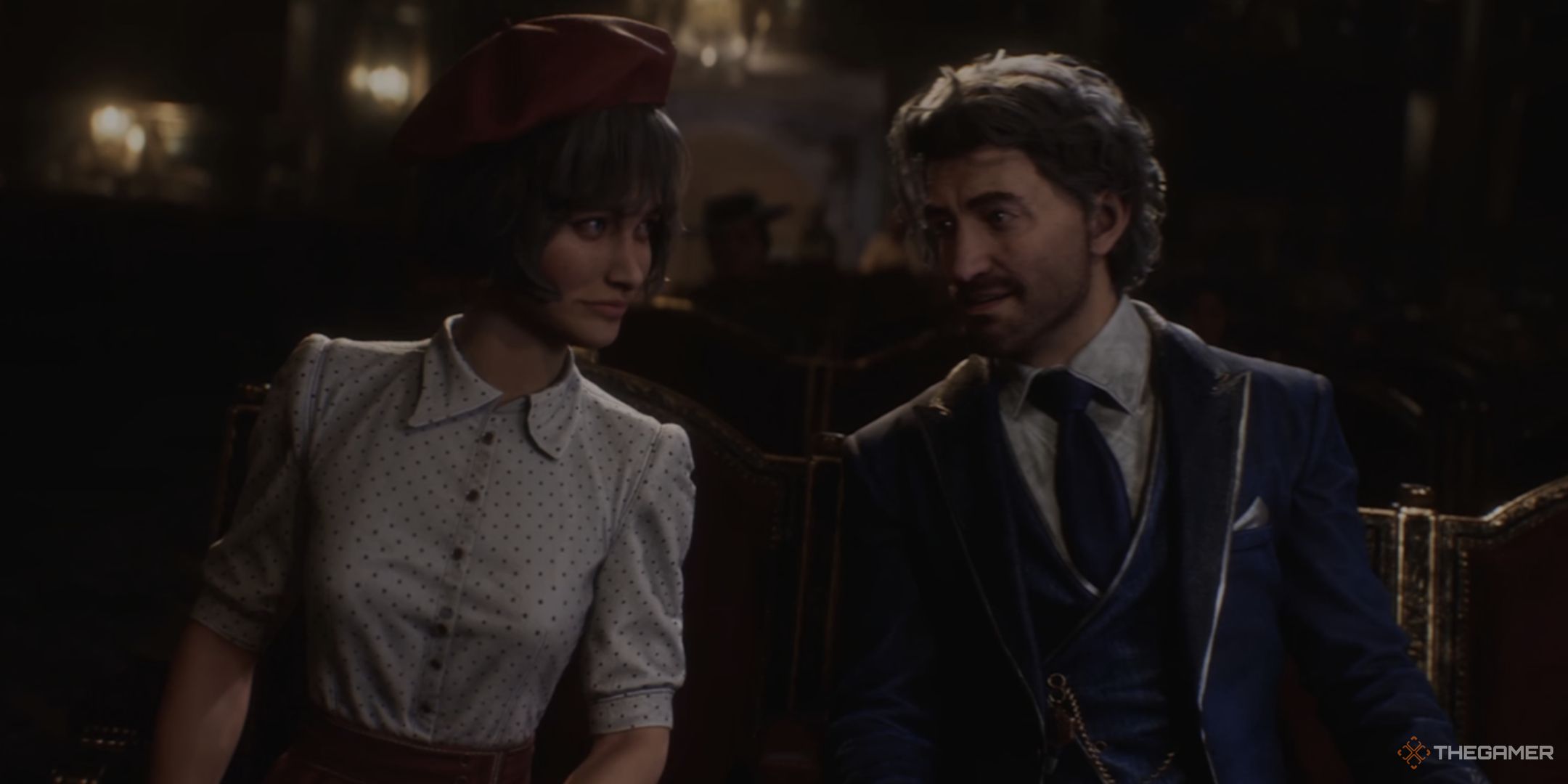 Gustave and Sophie look at one another seated at the opera in Maelle's ending of Clair Obscur: Expedition 33.
