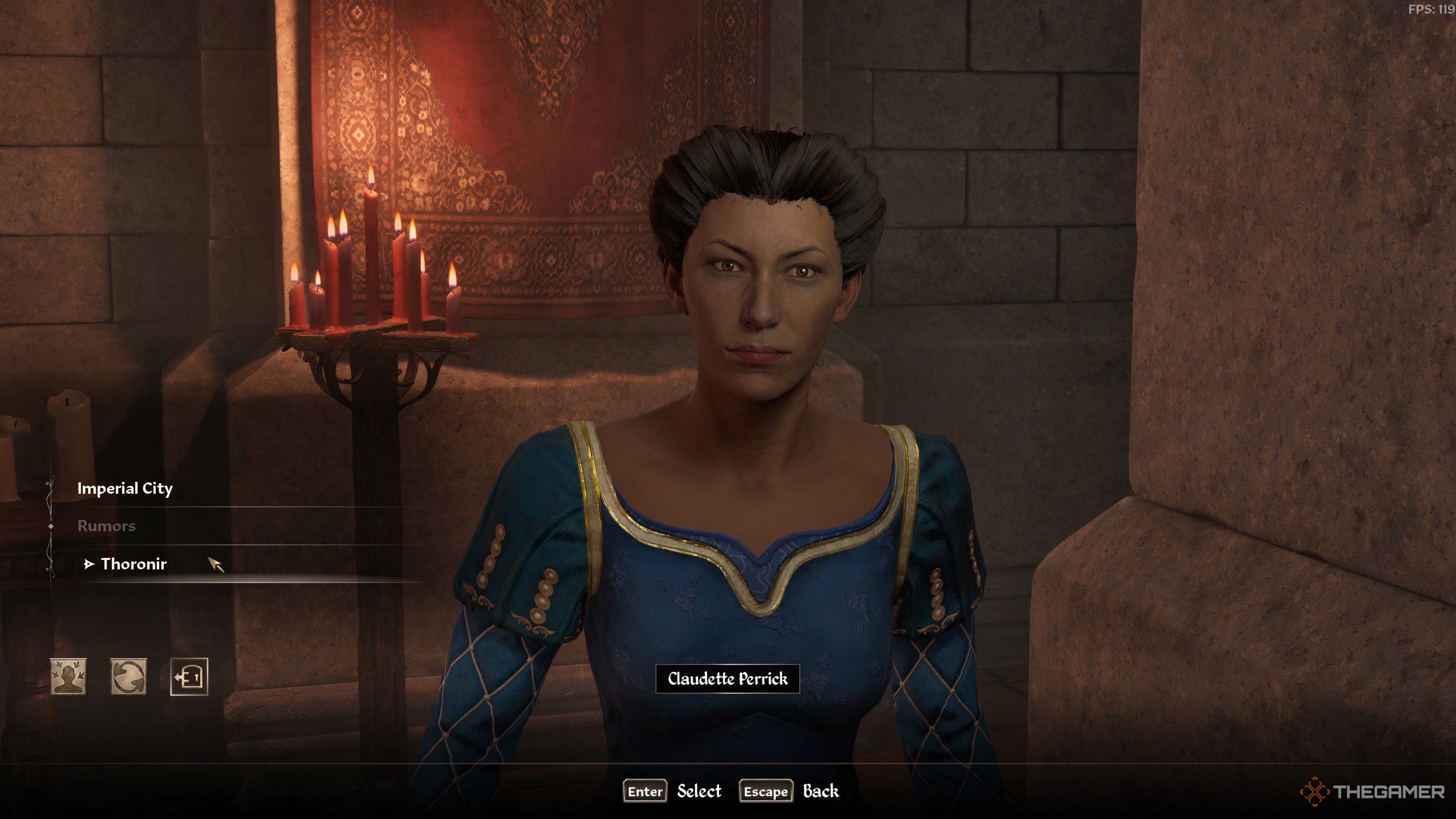 Claudette Perrick talking about Thoronir in Oblivion Remastered.