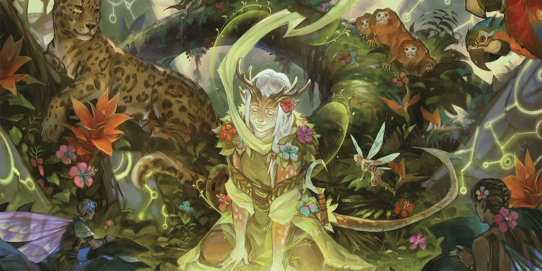 A druid surrounded by animals in Dungeons & Dragons.