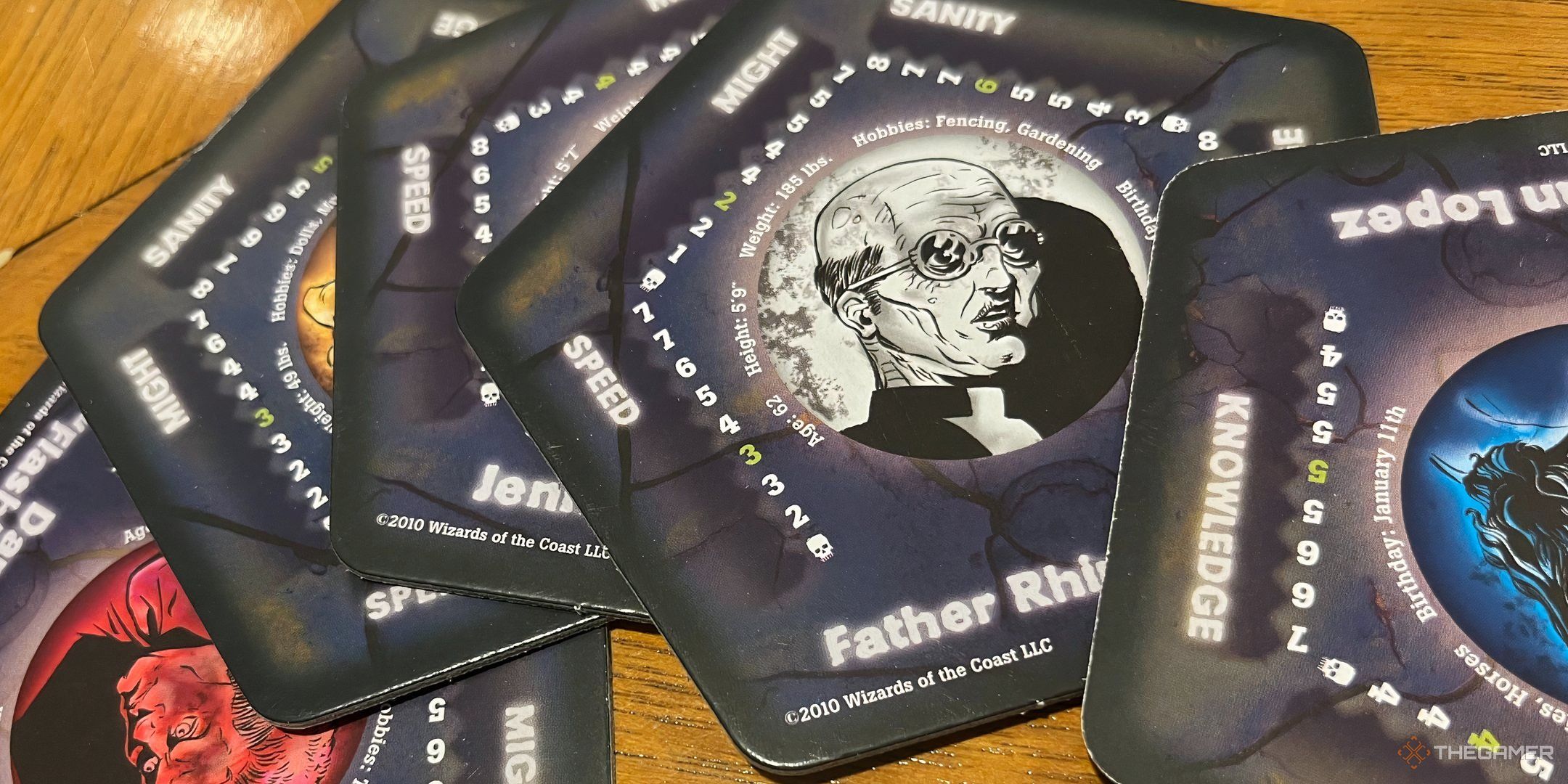 The character cards for Betrayal at House on the Hill. 