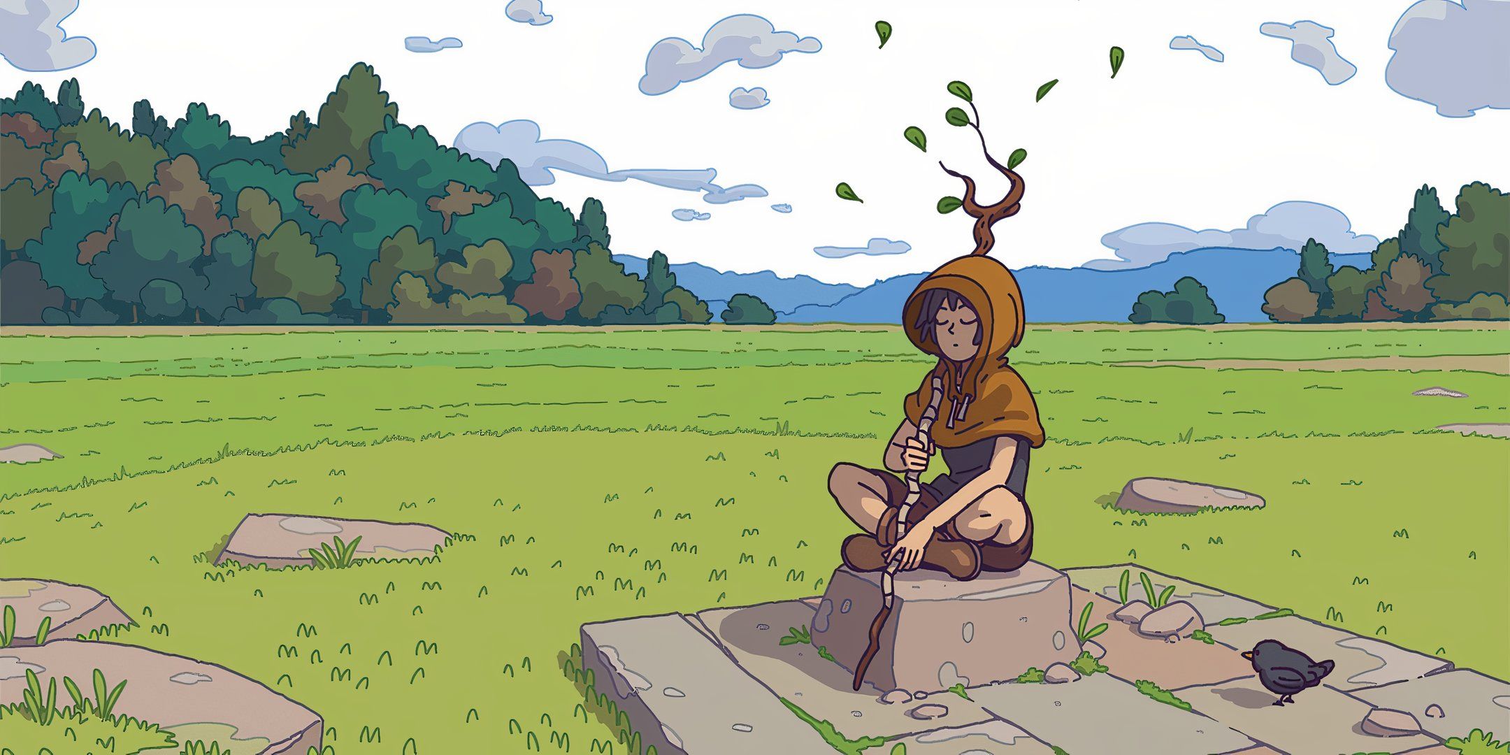 A player character meditates in Gale Fields in Objobima in Dungeons & Dragons.