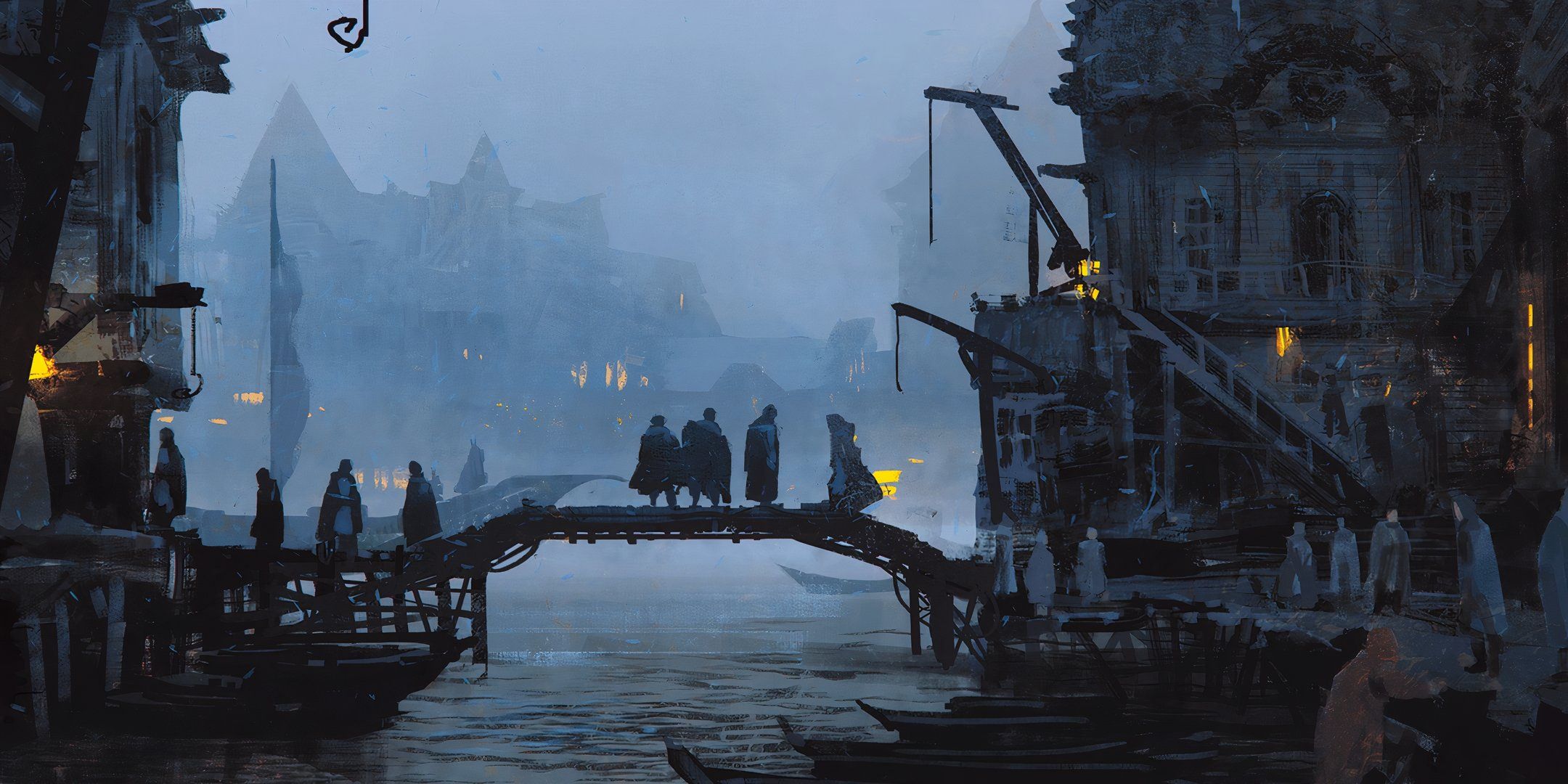 A group of adventurers on a bridge in the Lord of the Rings TTRPG in Dungeons & Dragons.