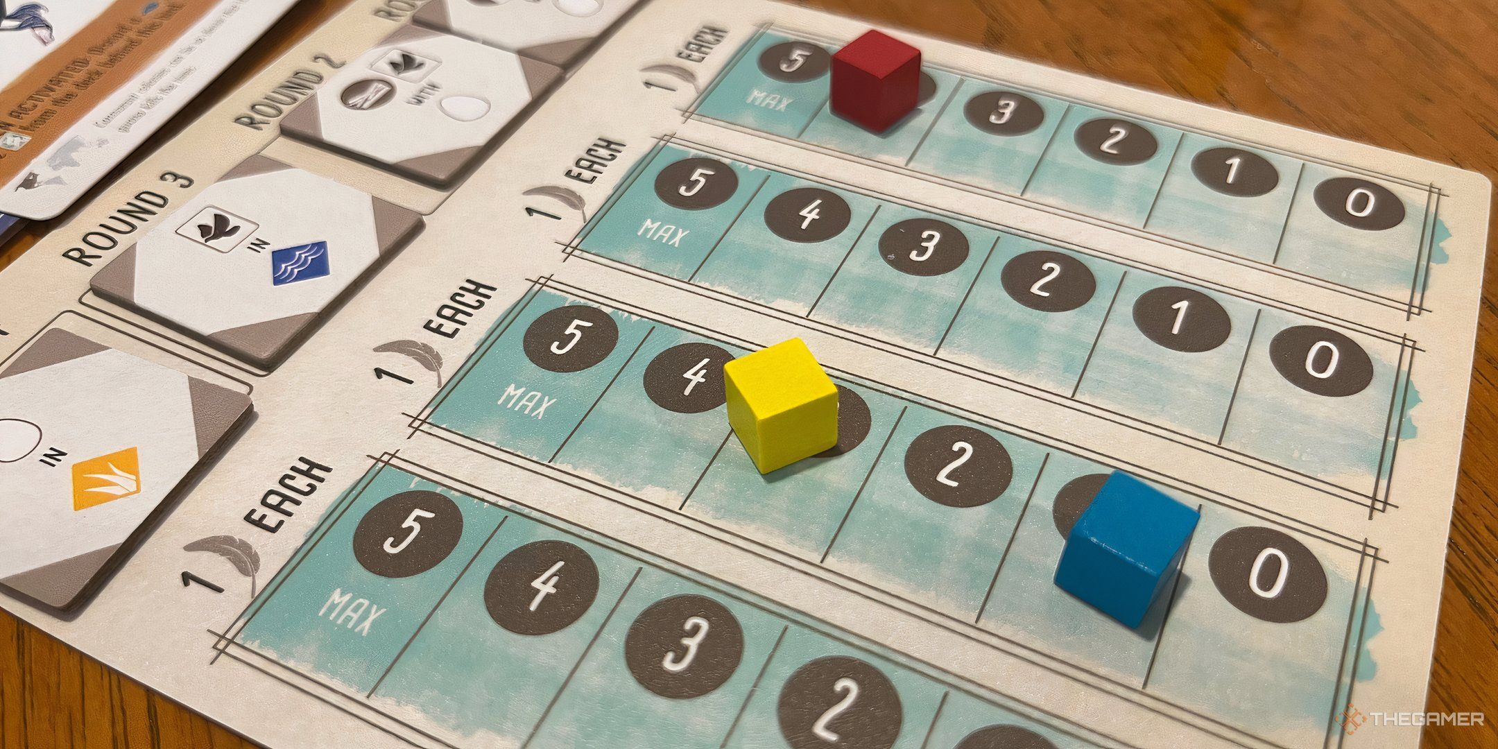 The end of round goals board in Wingspan.