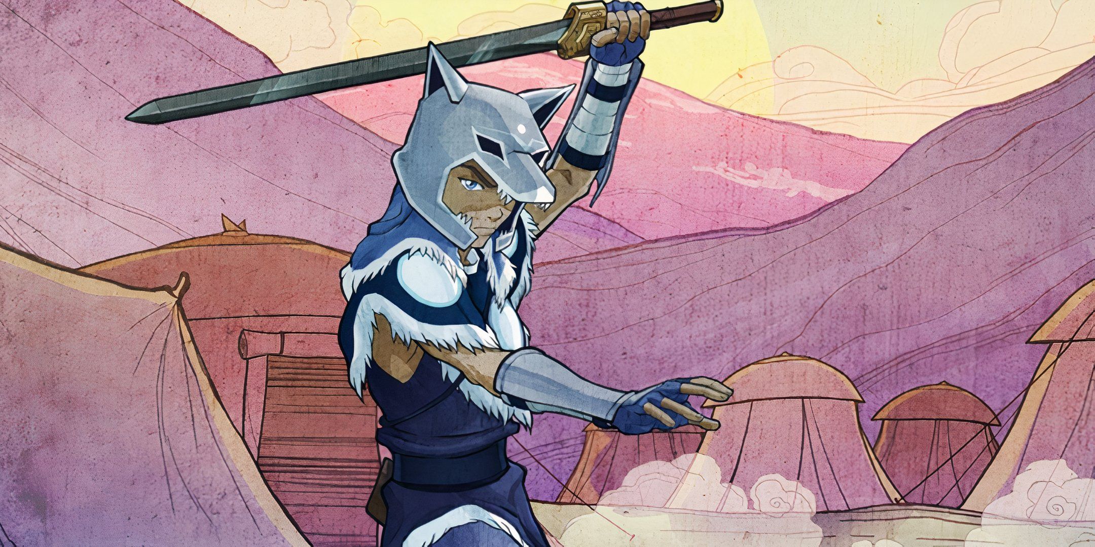 Sokka in the Avatar Legends TTRPG, wielding a sword.