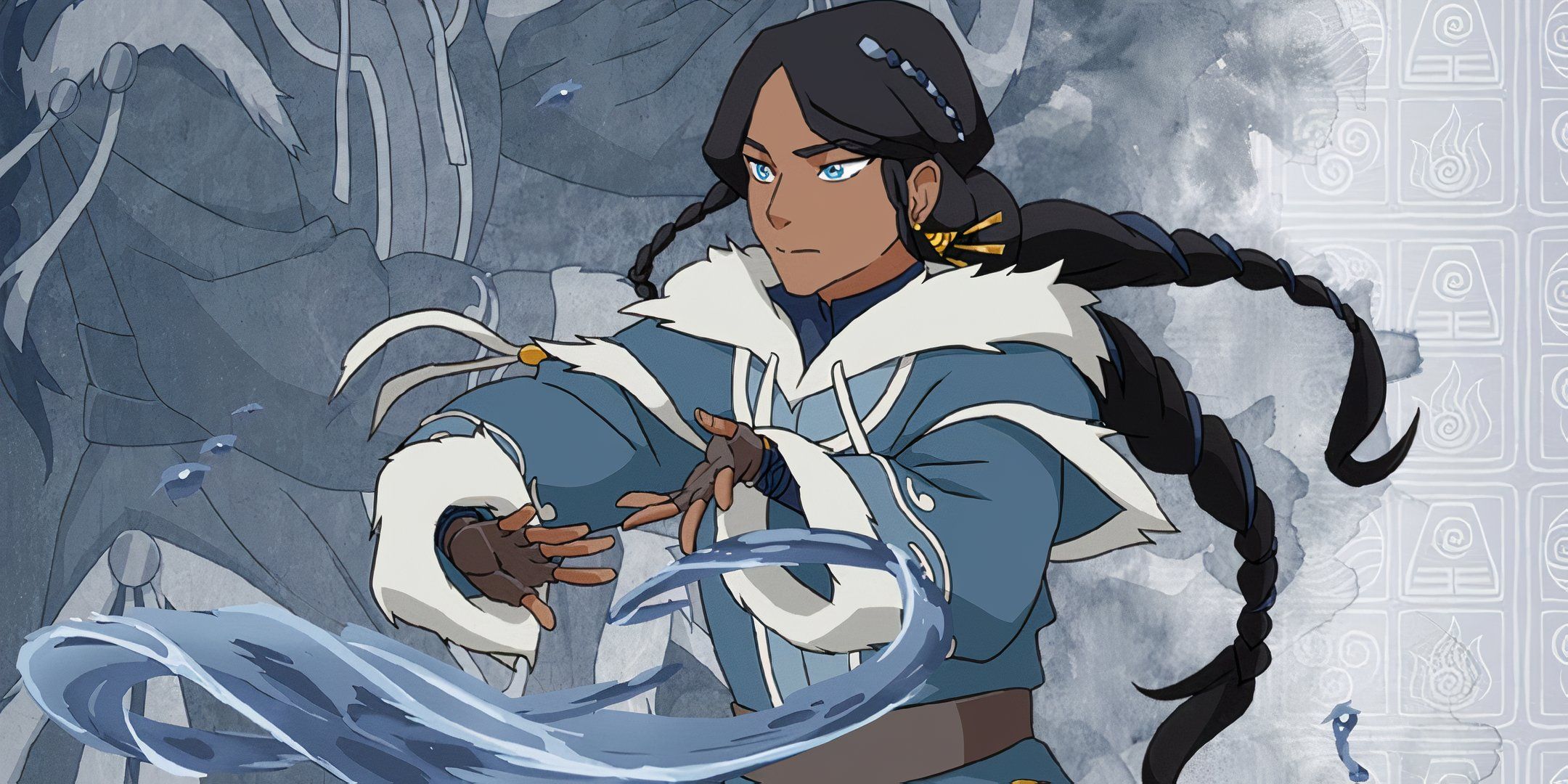 The playbook art for the Guardian, a waterbender in Avatar Legends. 