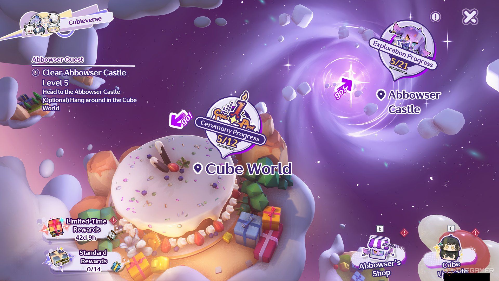 Cube, Cubic n Cubie main event screen featuring Cube World and Abbowser's Castle in Wuthering Waves.