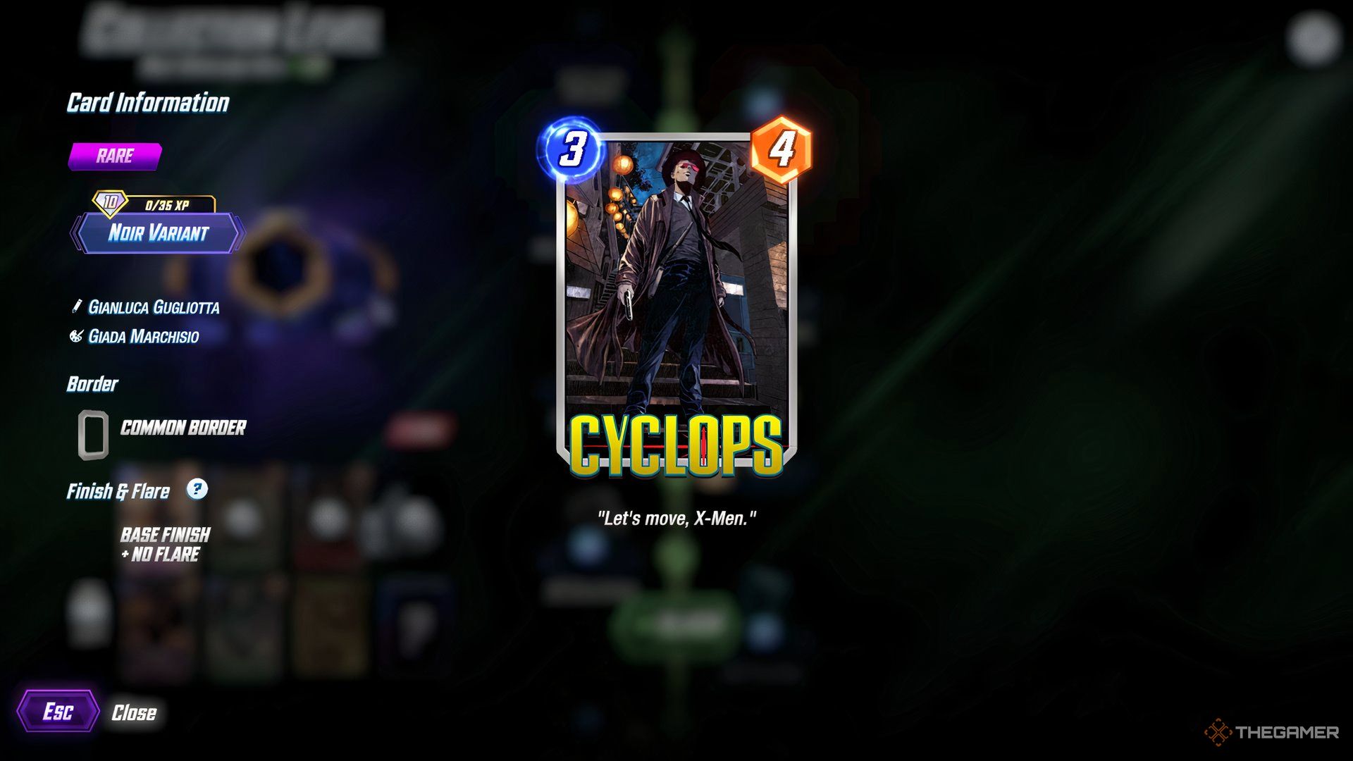 A card image of Cyclops wearing glasses and a trenchcoat in Marvel Snap.