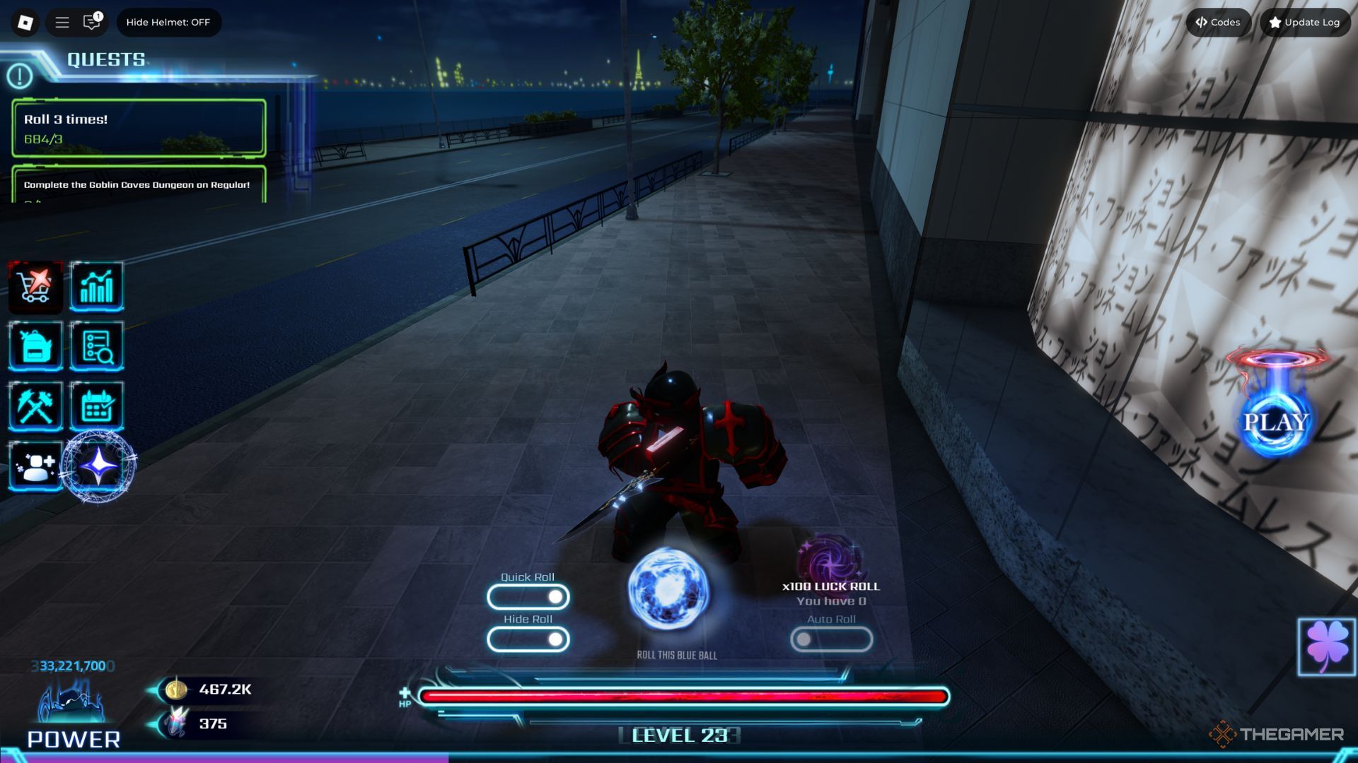 The player character holding a Dagger with his right hand in the main lobby in Hunters.
