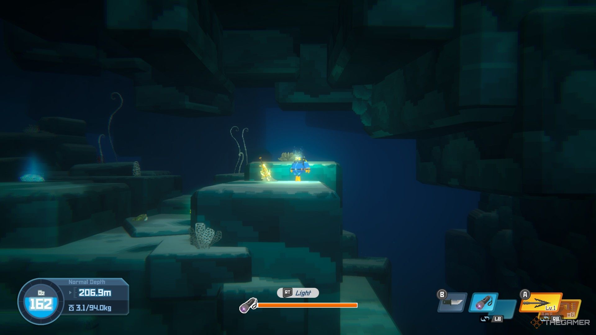 Dave beside the Hero's Bat in Dave the Diver.