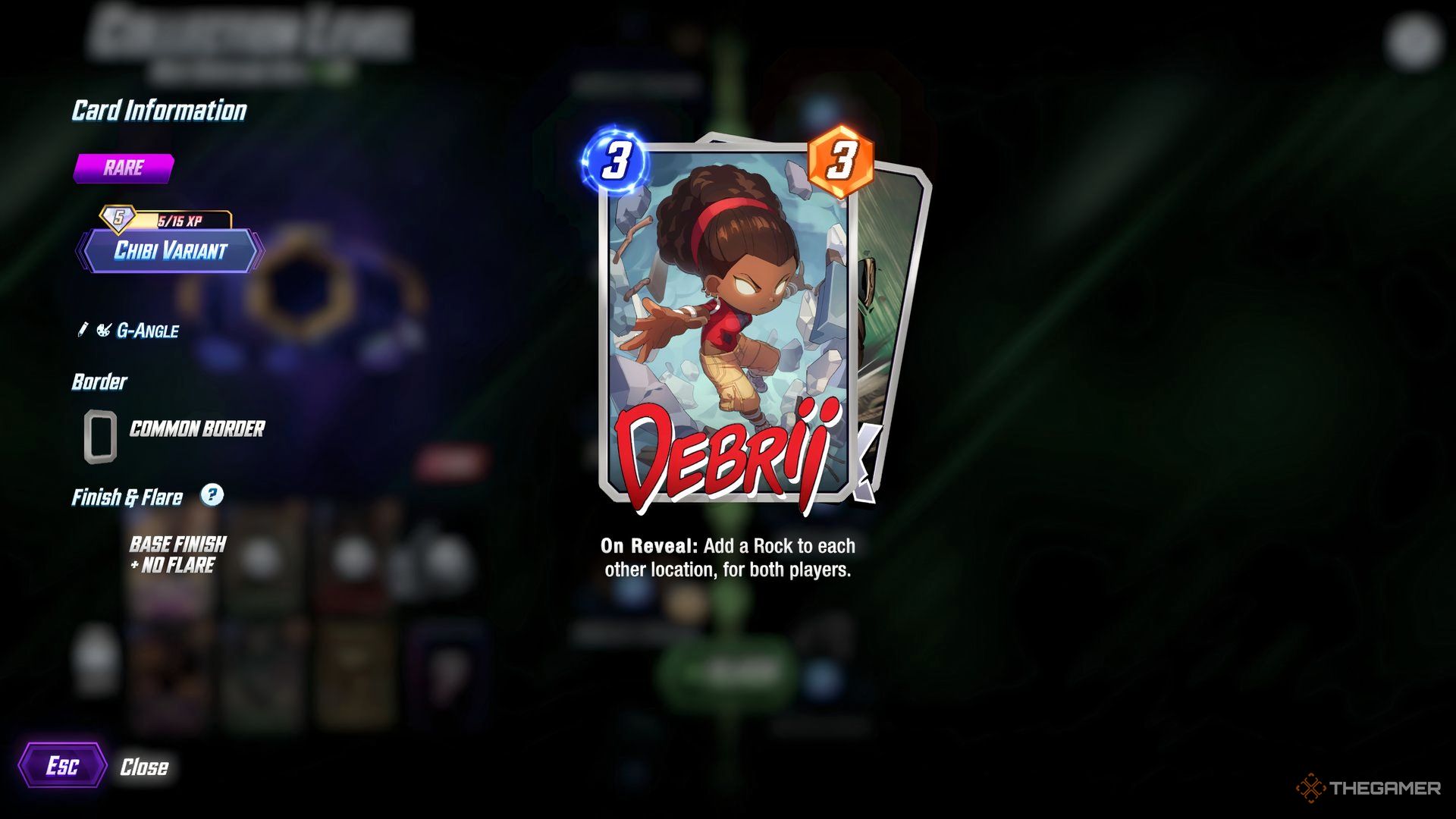 A card image of Debrii controlling rocks in Marvel Snap.