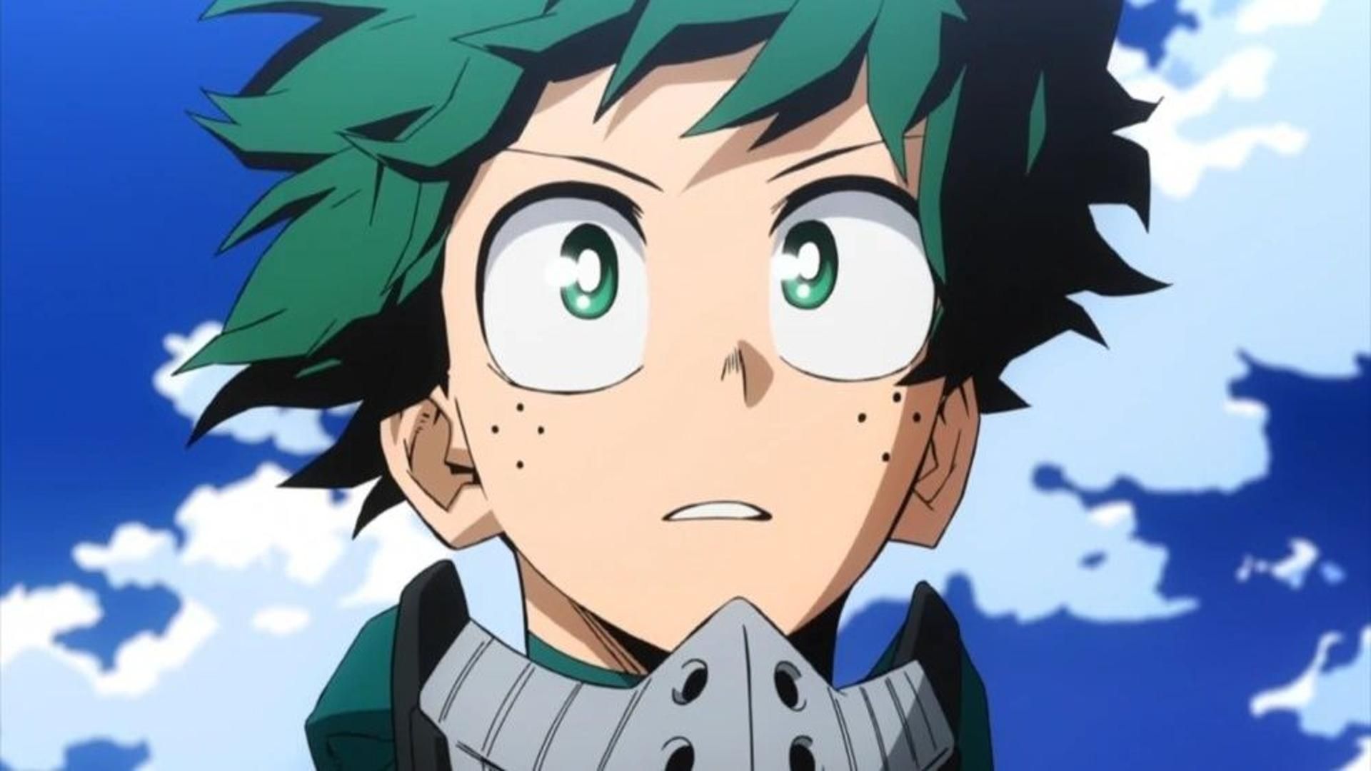 Deku staring as he is absorbed in his thoughts in My Hero Academia.