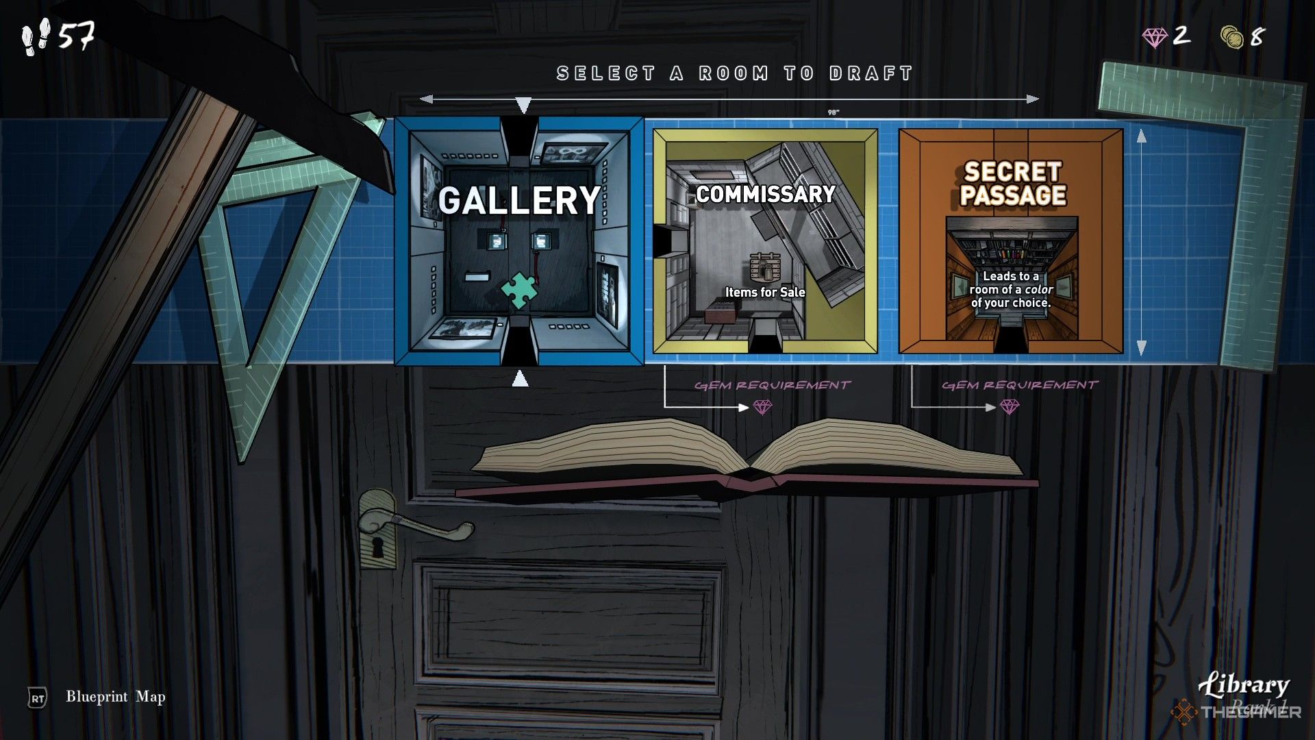 Drafting the Gallery from the Library in Blue Prince.