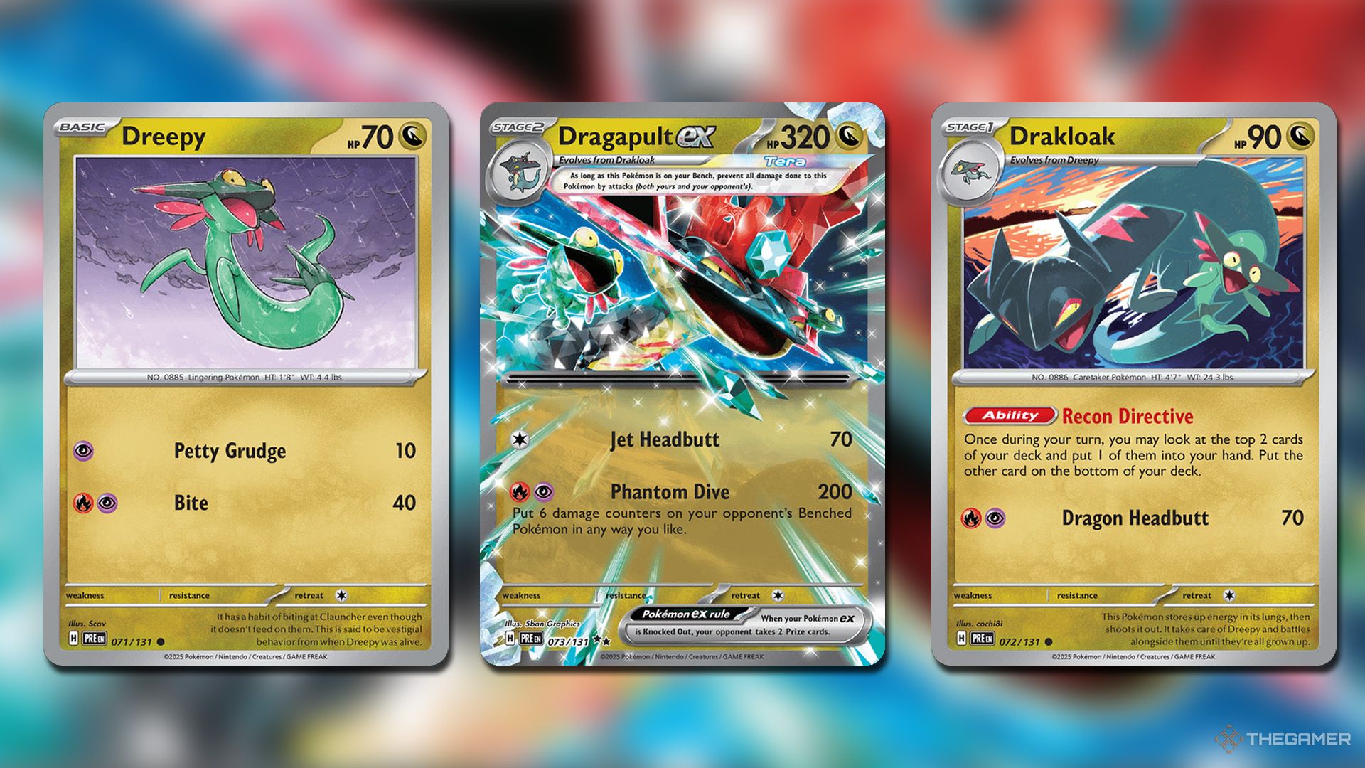 Dreepy, Drakloak and Dragapult ex cards in Pokemon TCG.