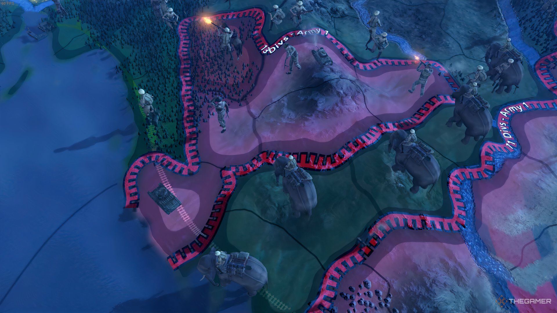 A Screenshot of Elephant Divisions encircling British divisions.