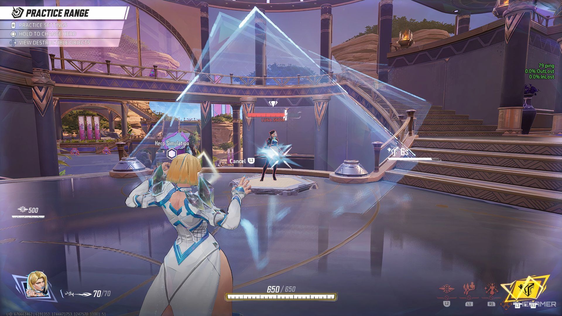 Emma Frost emanating diamond-like projectiles on Luna Snow in Marvel Rivals.