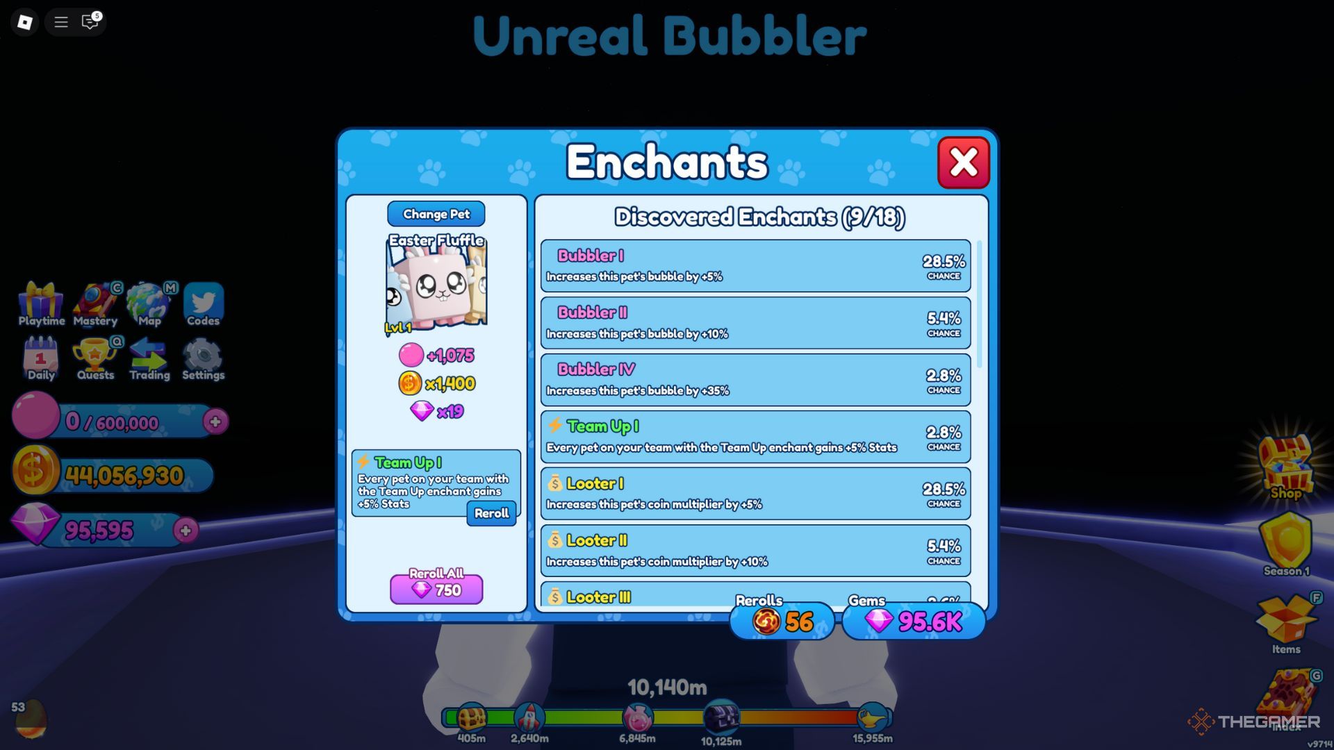 The player character shows the Enchants tab in the Void world in Bubble Gum Simulator Infinity.