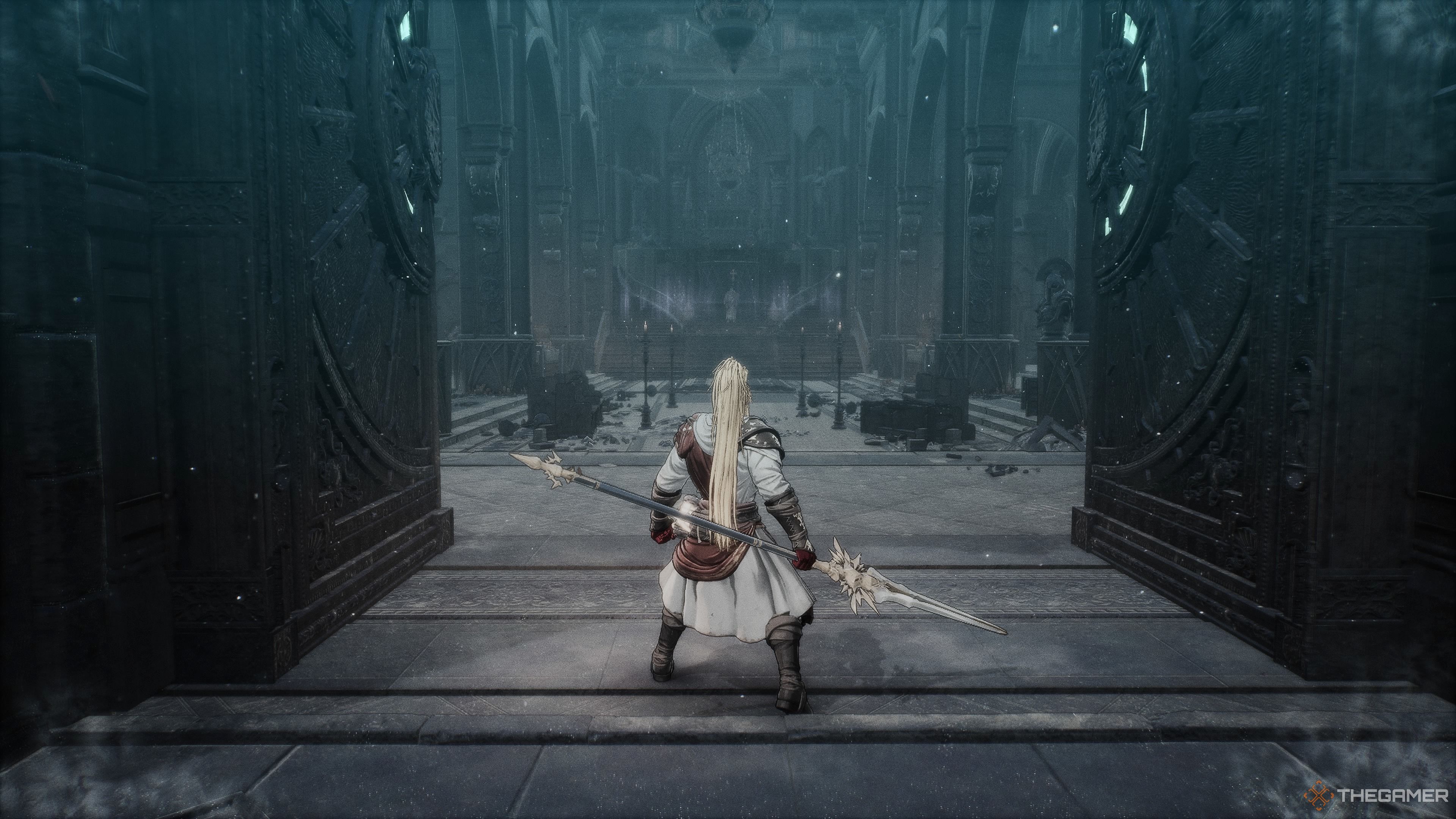 Entering the Cathedral in the Master Of Chaos mission of The First Berserker Khazan.