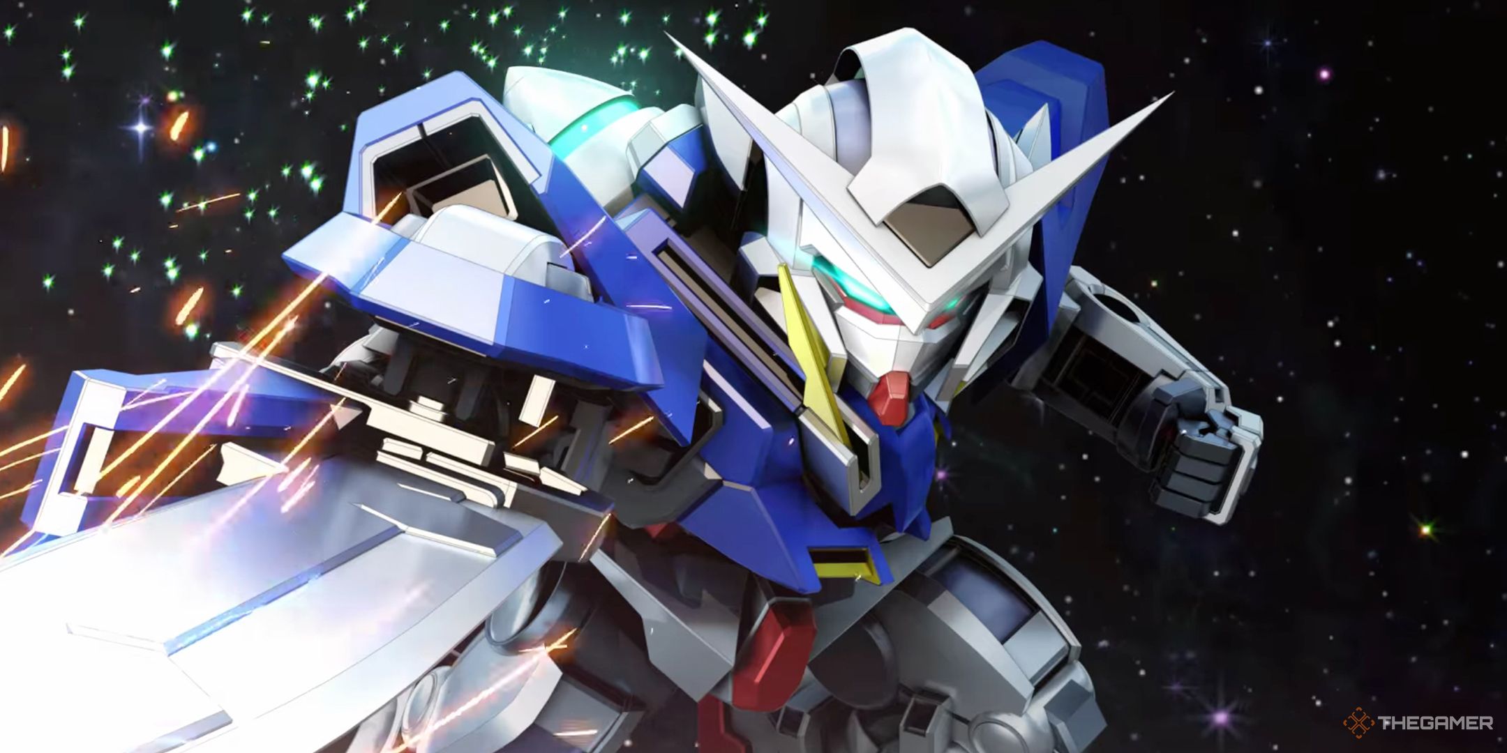 The Gundam Exia's max limit break animation in SD Gundam G Generation Eternal.