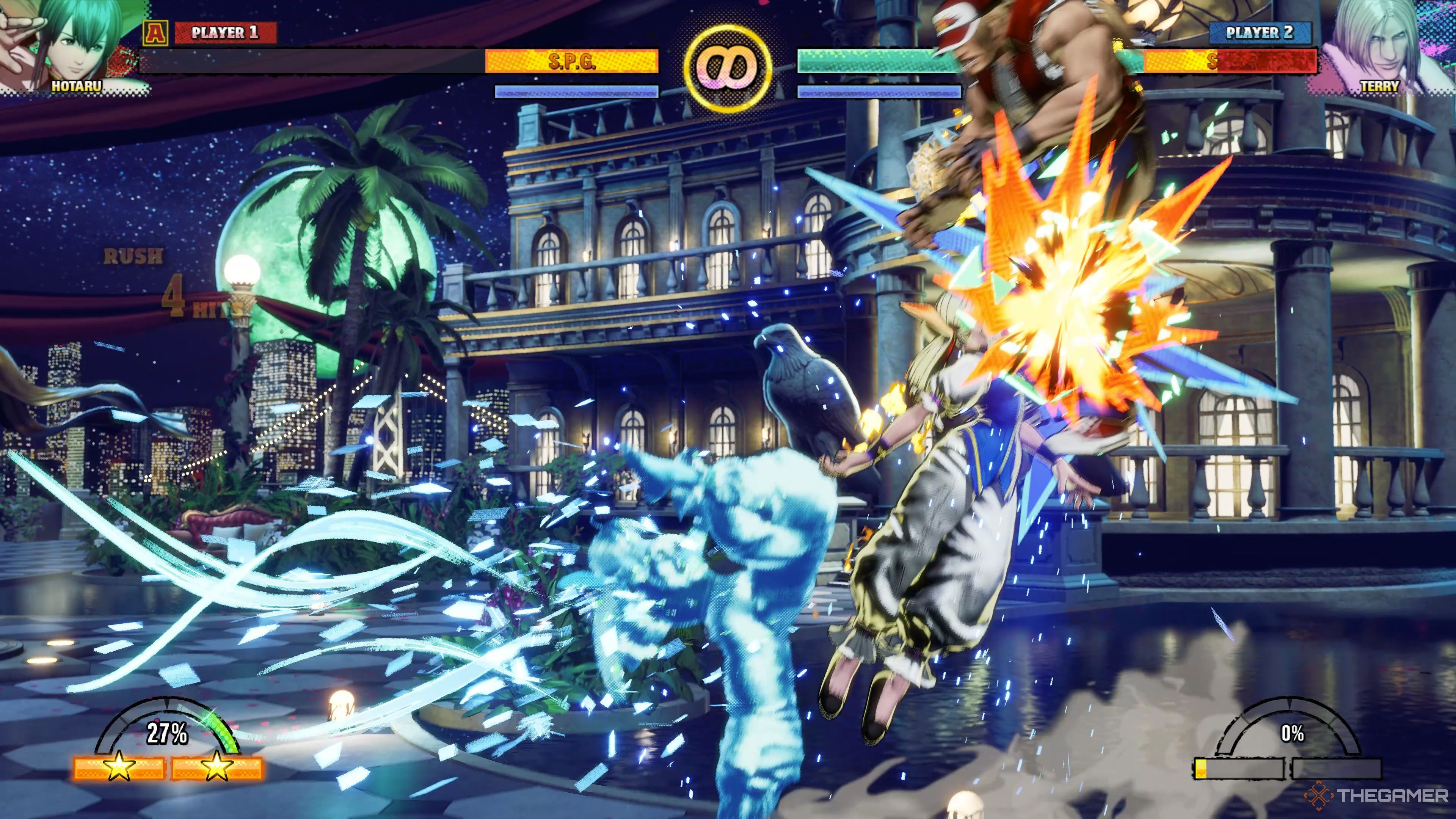 Hotaru using the Brake system to cancel one Special Move early to go directly into another one in Fatal Fury: City of the Wolves.