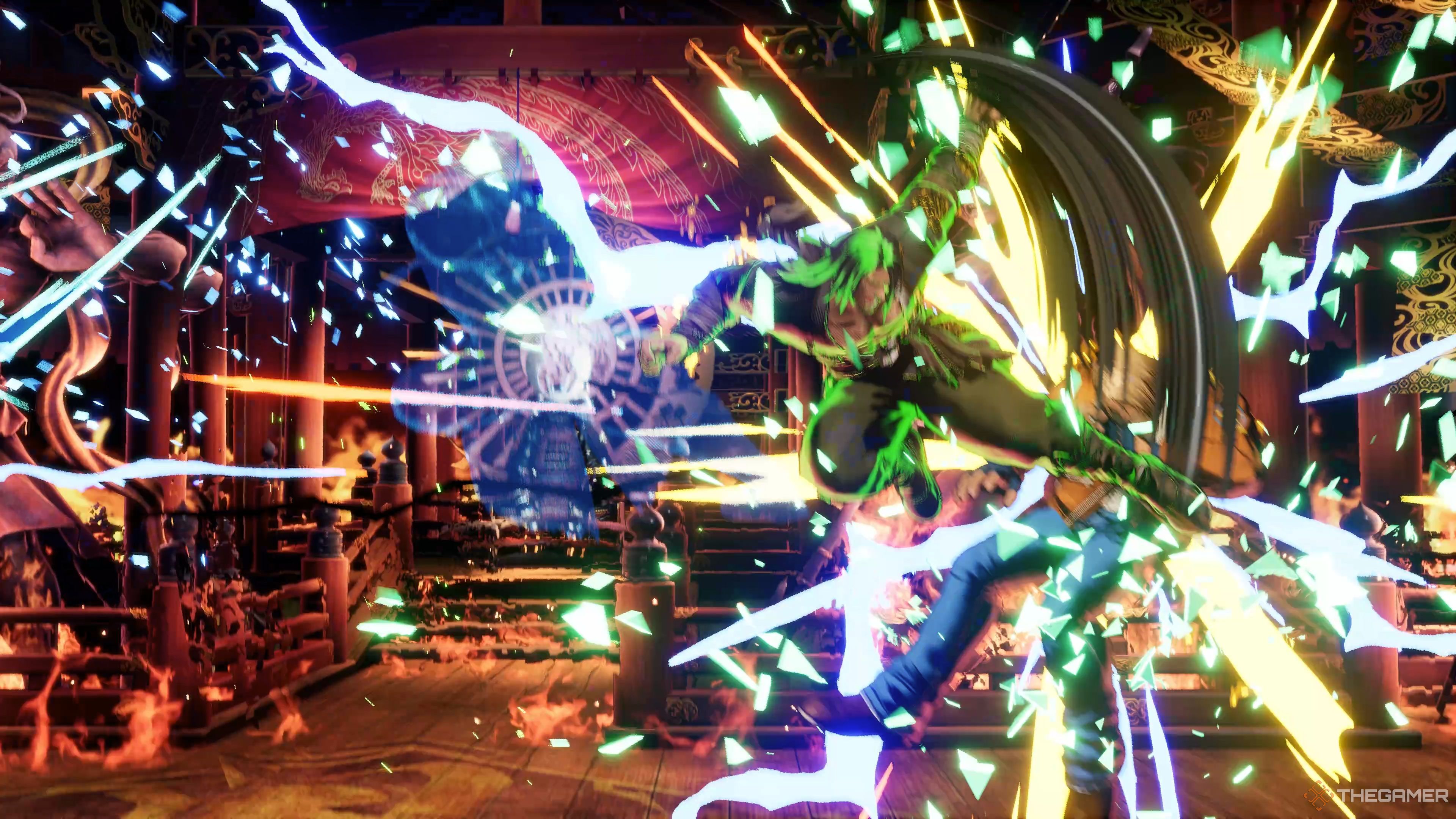 Gato ending his combo string with his Ryuujin Kyaku REV Blow against Terry Bogard in Fatal Fury: City of the Wolves.