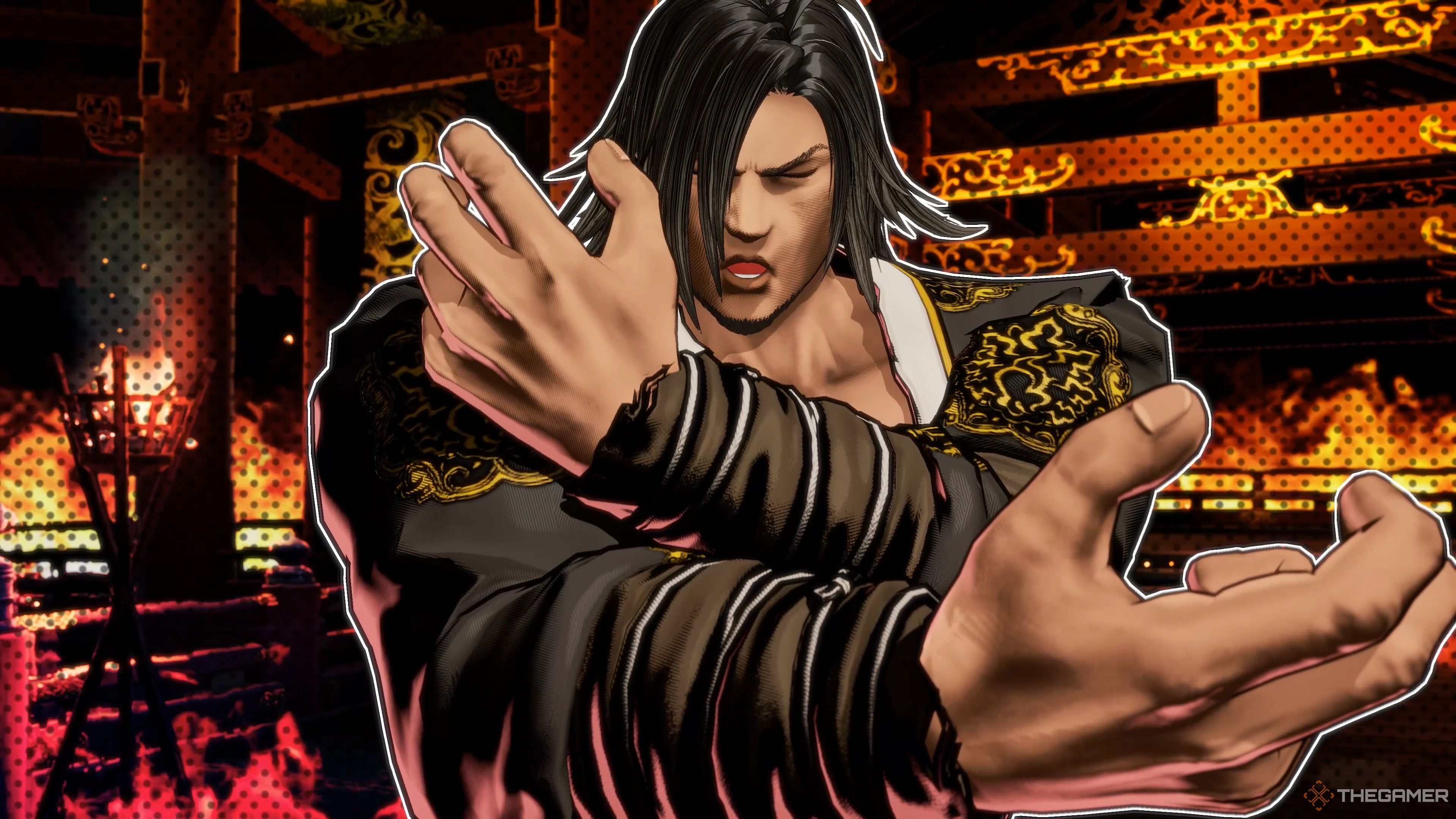 Gato executing his Shin Tenryuu Retsuga Hidden Gear on Terry Bogard in Fatal Fury: City of the Wolves.